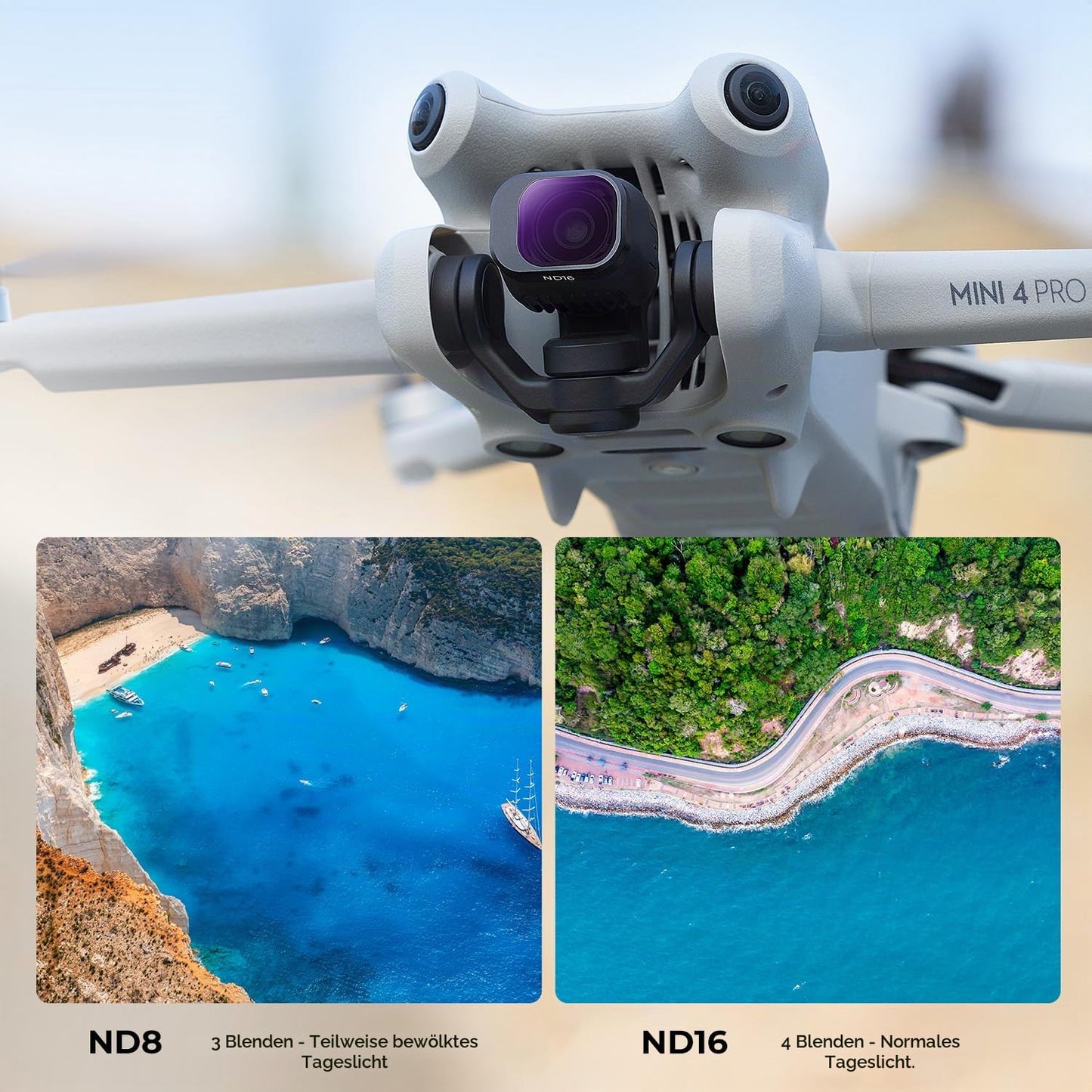 K&F CONCEPT Mini 4 Pro ND filter set, polarizing filter, 6 pieces CPL, ND8, ND16, ND32, ND64, ND128 filters compatible with DJI Mini 4 Pro - SKU.2080