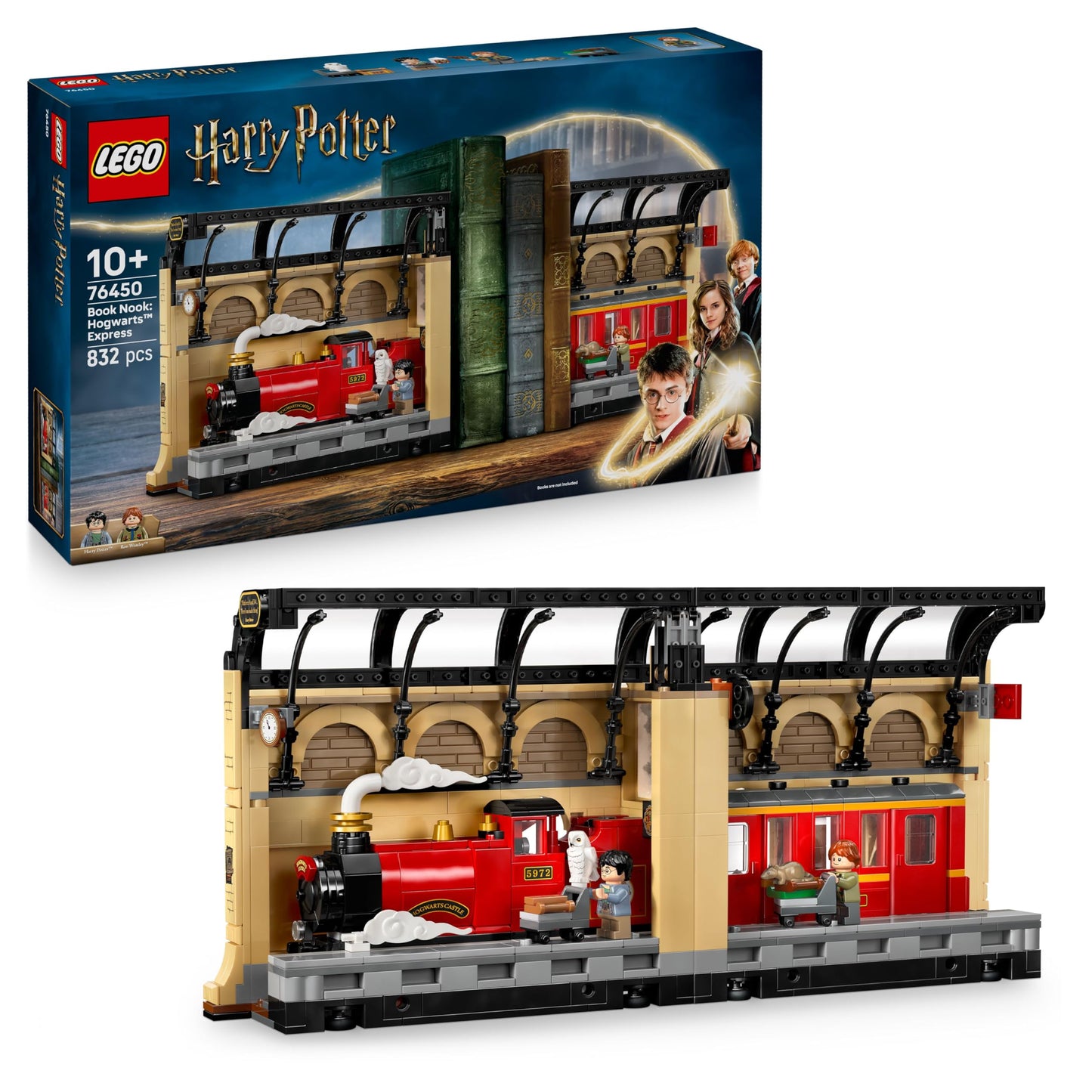LEGO Harry Potter bookend: Hogwarts Express - set with toy train, 2 minifigures including Ron Weasley, Hedwig and Scabbers - Wizarding World gift for boys, girls and fans aged 10 and over - 76450