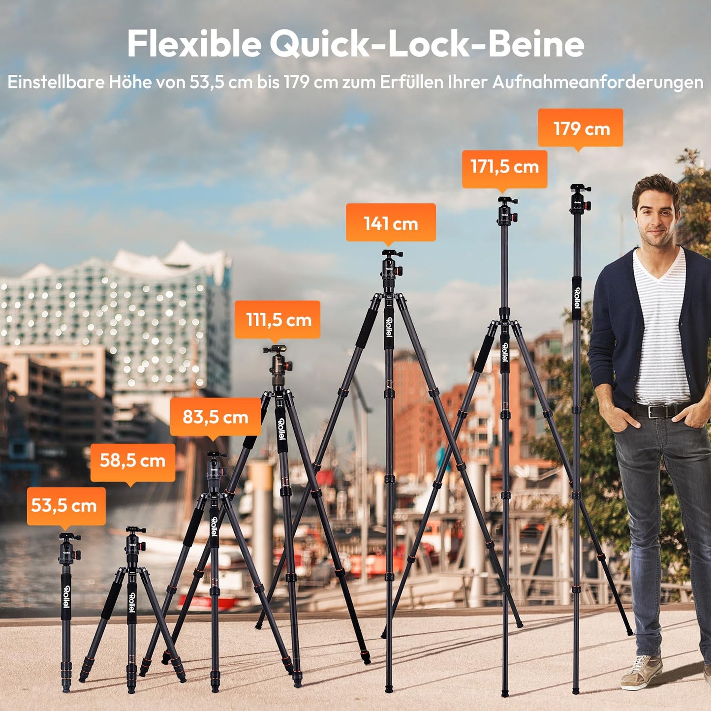 Rollei C6i Camera Tripod Carbon Black, 172cm Tripod Camera Compact with Ball Head Lightweight Photo Travel Tripod for DSLR 4-in-1 Photo Tripod with Monopod Function Arca Swiss Tripod for Camera & Smartphone - 26936