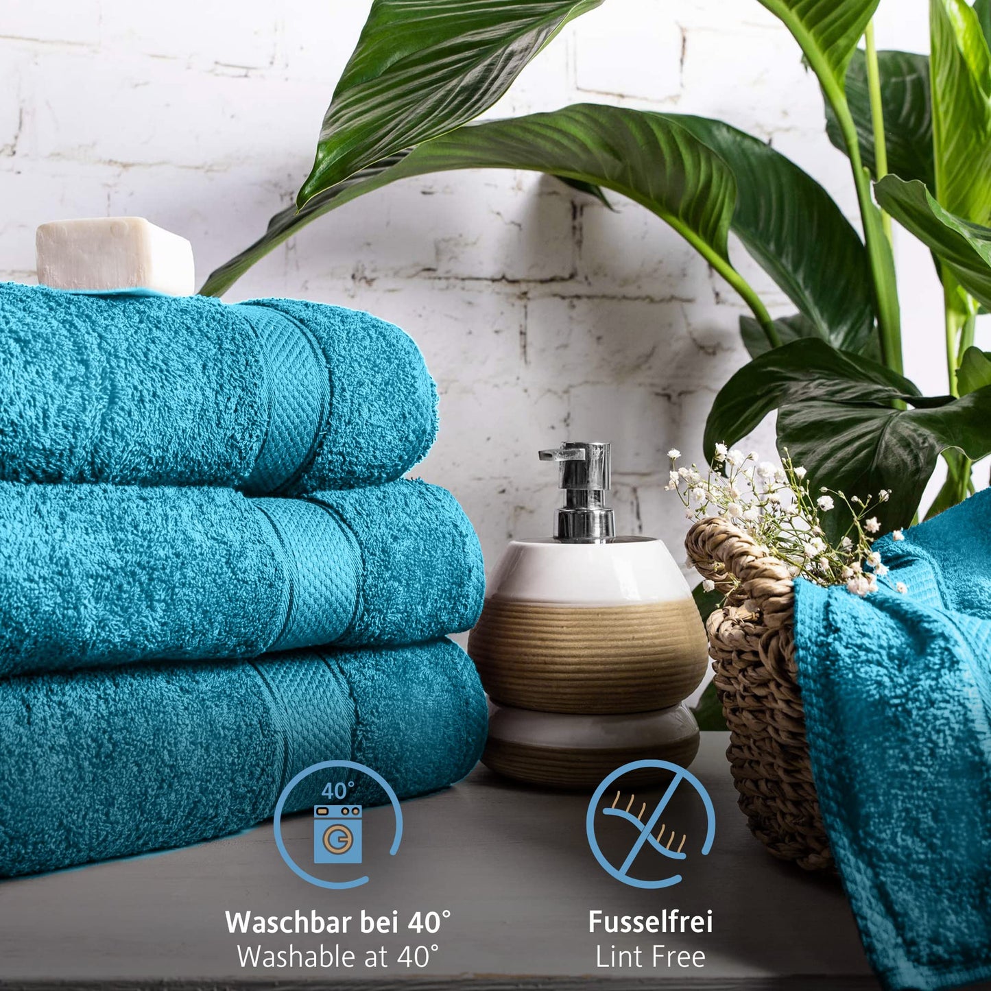 Komfortec set of 8 towels, 4 bath towels 70x140 cm & 4 hand towels 50x100 cm, 100% cotton terry cloth, fluffy and absorbent, turquoise - 4er-50x100-und-4er-70x140-turkis