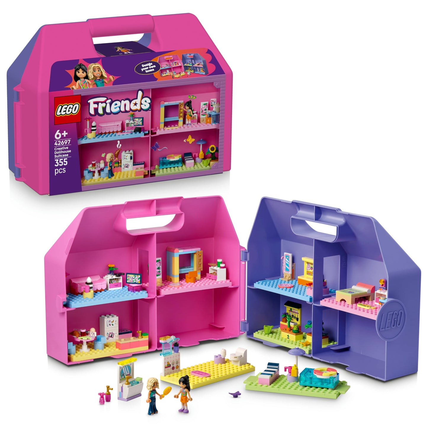 LEGO Friends Creative Dollhouse Suitcase - Travel Toy with 8 Room House, 2 Minifigures & Accessories - Children's Room Decoration - Gift Idea for Girls Ages 6 and Up - 42697