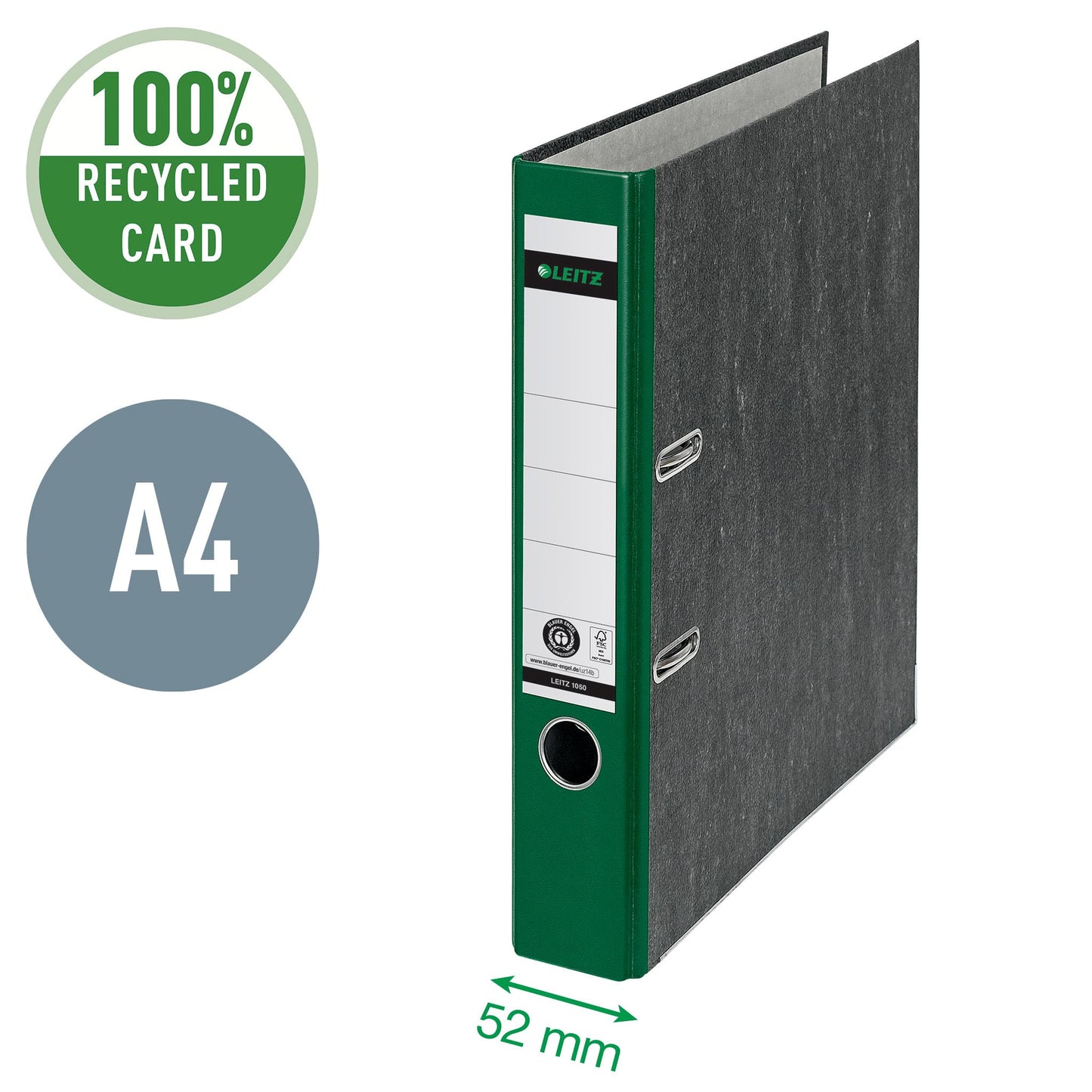 Leitz quality folders, pack of 20, the original, DIN A4 narrow file folder, 5 cm wide, cloud marble paper, recycled folder, Blue Angel, with 180° mechanics, highest stability, green, 10505055 - 10505055-20