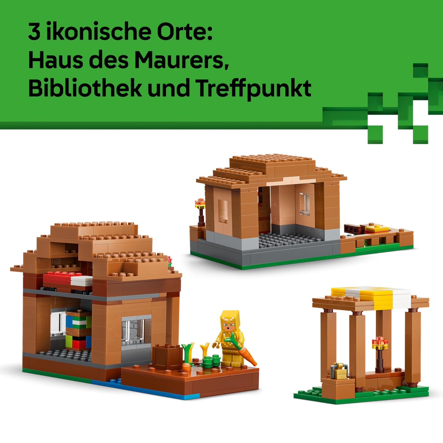 LEGO Minecraft Attack of the Magician on the Village - Model with Garden - 11 Figures Including Bricklayer & Iron Golem - Room Decoration for Children - Gaming Gift for Boys, Girls and Fans from 9 Years - 21596