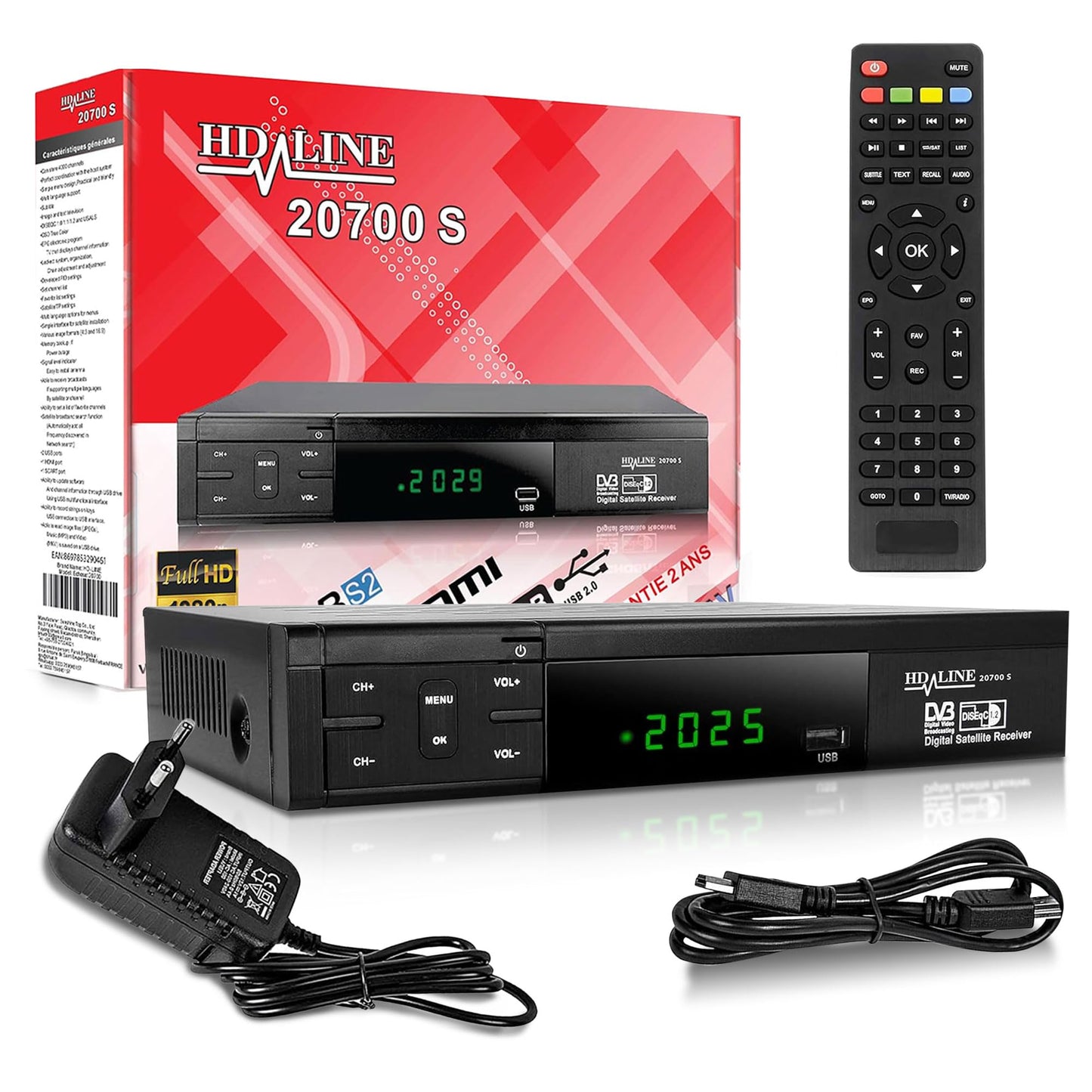 Hd-line 20700 HD Sat Receiver Satellite DVB S2 HD Receiver for SAT Digital Satellite SAT Receiver (DVB-S/S2, HDMI, SCART, 2X USB 2.0, Full HD 1080p) (Pre-programmed for Astra Hotbird and Türksat)