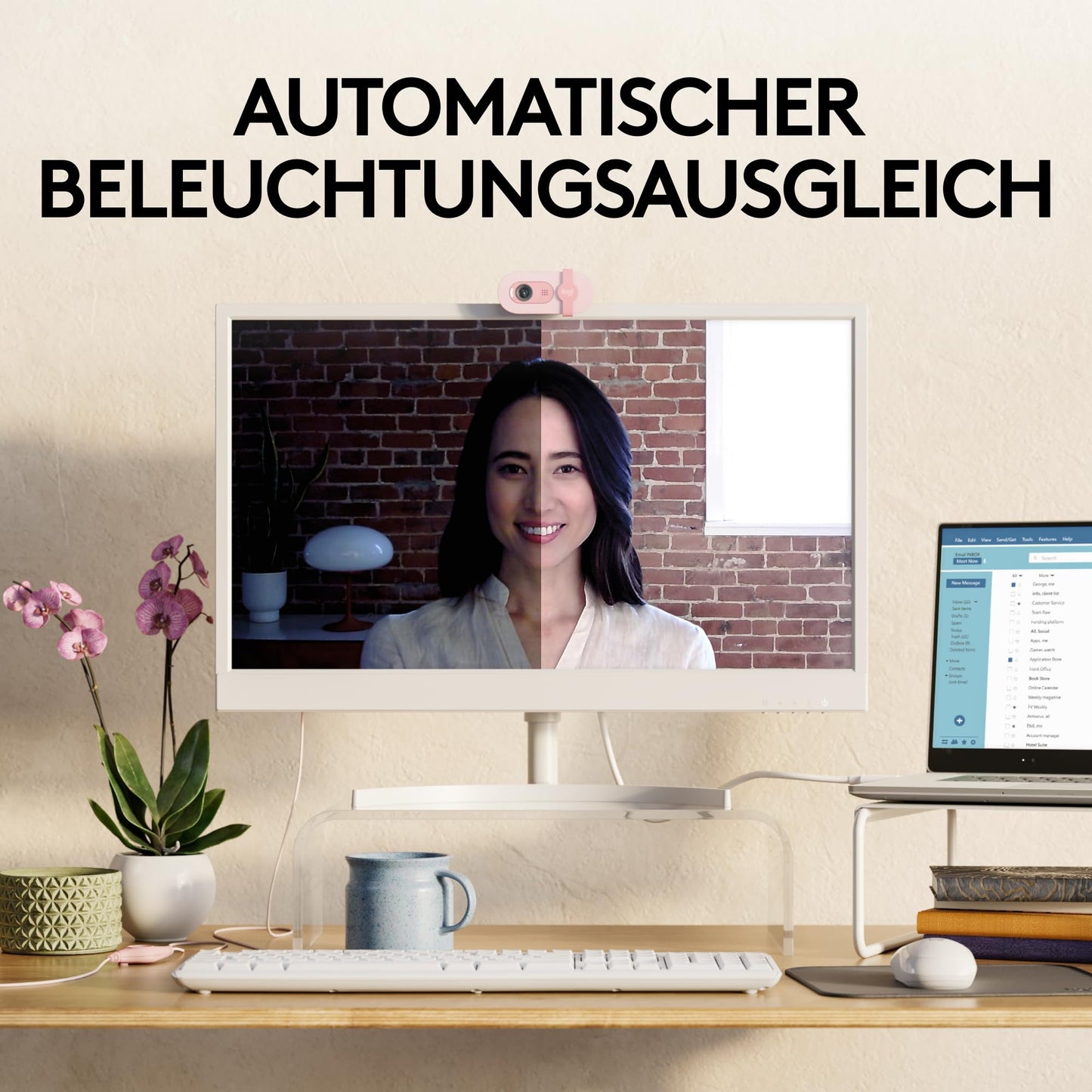 Logitech Brio 100 Full HD Webcam for Meetings and Streaming, Auto Light Balancing, Built-in Microphone, Cover Panel, USB-A, for Microsoft Teams, Google Meet, Zoom and More - Pink - 960-001623