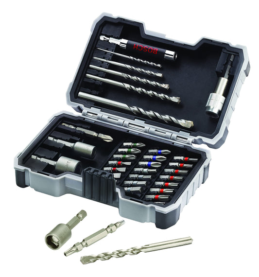 Set de accesorii Bosch Professional 35tlg. CYL-3 pentru beton, cu burghie și biți extra duri (biți cu cruce, Pozidriv, Hex, TH, S-Bit, accesorii pentru burghiu și șurubelniță) - 2607017326