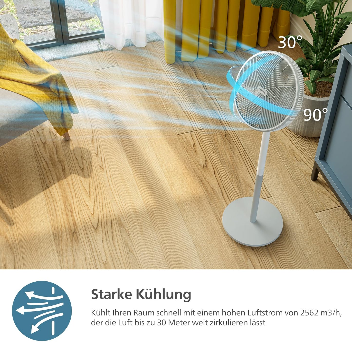Philips fan series 2000. Strong & super quiet with SilentWings technology. 19dB. 2-in-1 table & pedestal fan. Tilt & oscillation adjustable. 12 hour timer. White (CX2550/00)