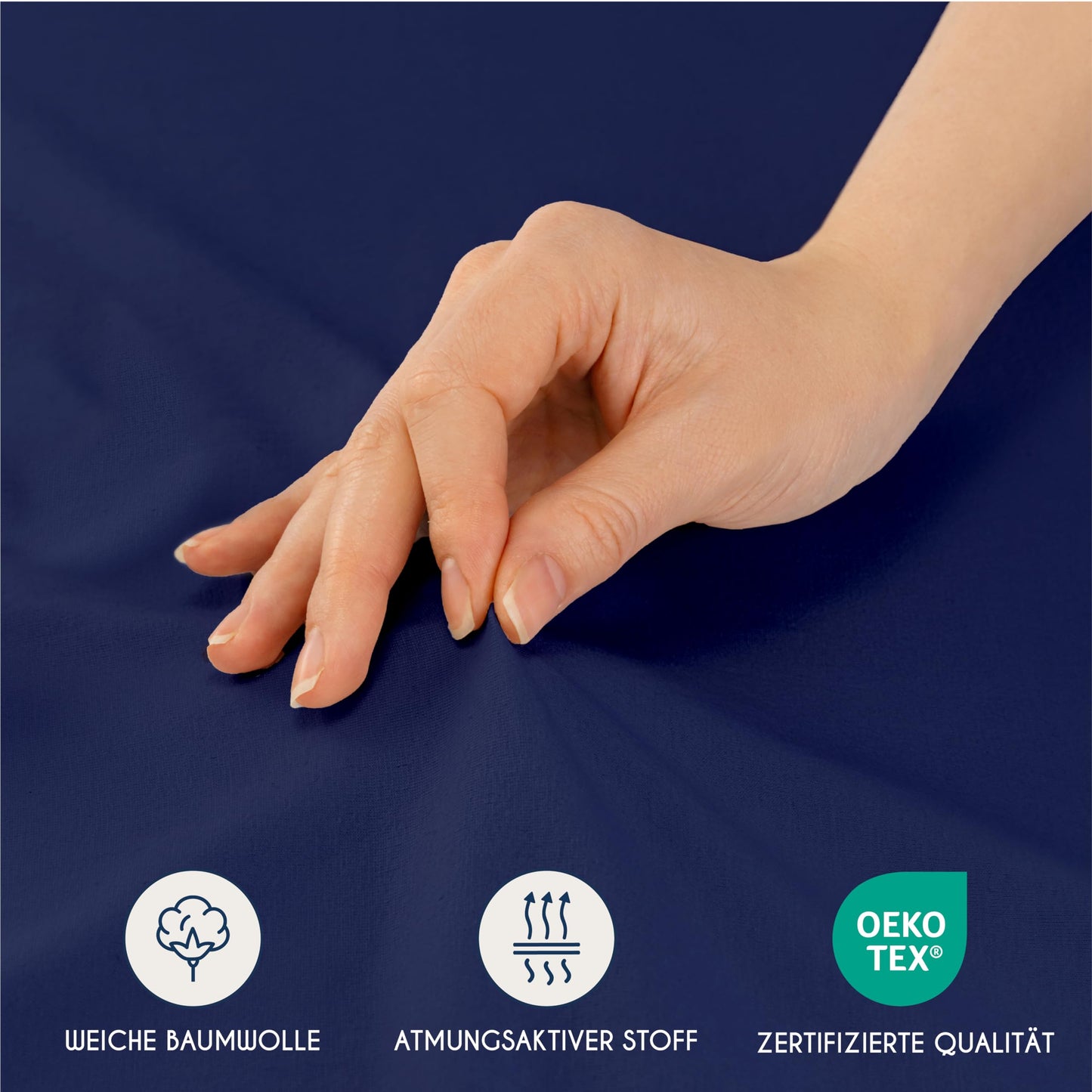 Dreamzie - fitted sheet 200x200cm - cotton Oeko Tex certified - dark blue - 100% jersey fitted sheet 200x200 - DHC_200x200_DB_2