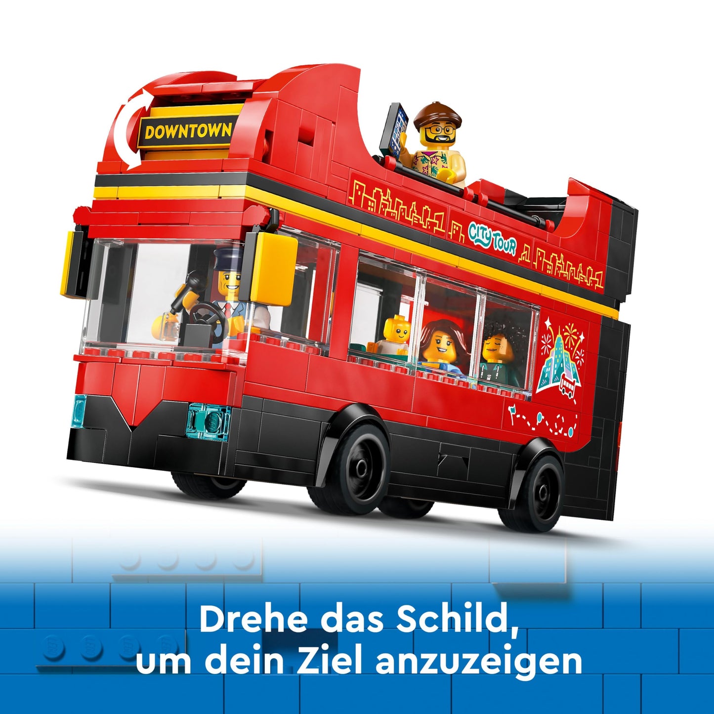 LEGO City Red Double-Decker Sightseeing Bus Toy, Red Vehicle for 7 Plus Year Old Boys & Girls, Creative Set with 5 Minifigures Including a Baby and Buggy, Birthday Gift Idea 60407