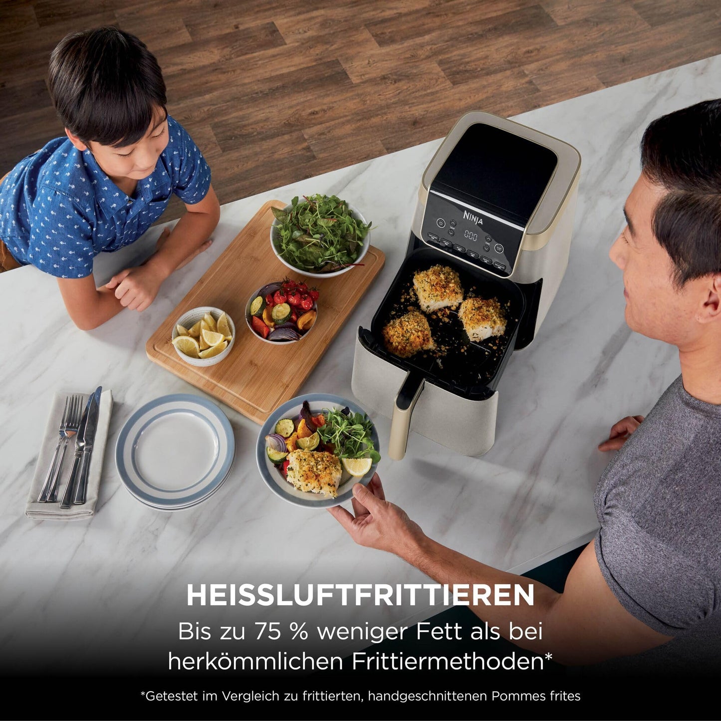 Ninja Air Fryer Hot Air Fryer MAX PRO, 6.2L Airfryer, Non-Stick Coating, Dishwasher Safe Basket and Crisper Grid Insert, Oil-Free Fryer, Cooking from Frozen, Stone Gold AF180EUSD