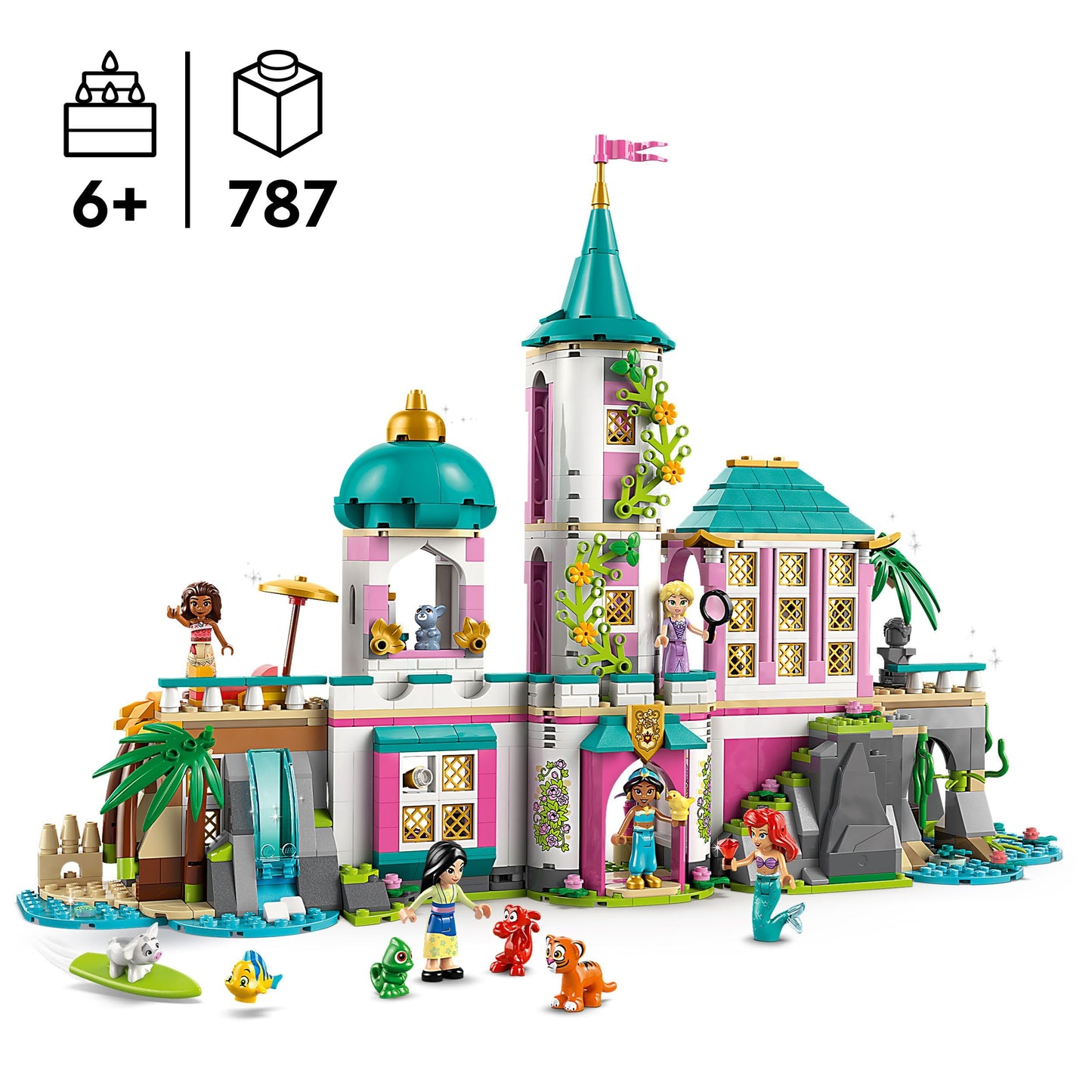 LEGO ǀ Disney Princess Castle & Royal Pets - Detailed Interior Set - Includes Ariel, Rapunzel, Mulan, Jasmine & Moana Mini Figures - Gift for Ages 6+ - 43267