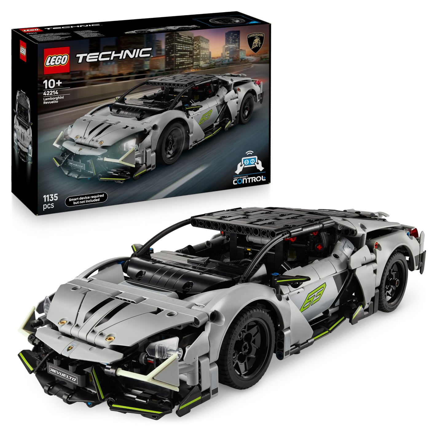 LEGO Technic Lamborghini Revuelto super sports car toy - remote control car model with light functions, steering and rechargeable battery hub - gift for boys aged 10 and over - 42214