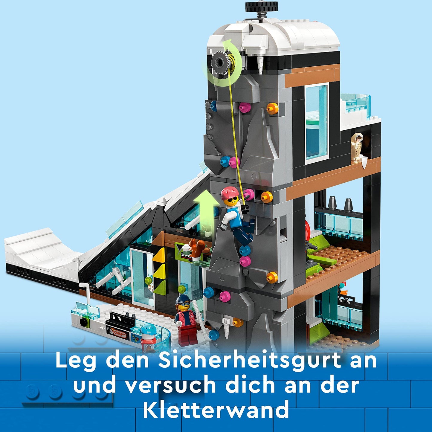 LEGO 60366 City Winter Sports Park, set with winter sports shop, café and a working lift for skiers, toy with 8 minifigures and an owl figure, building with modules, 2023 gift