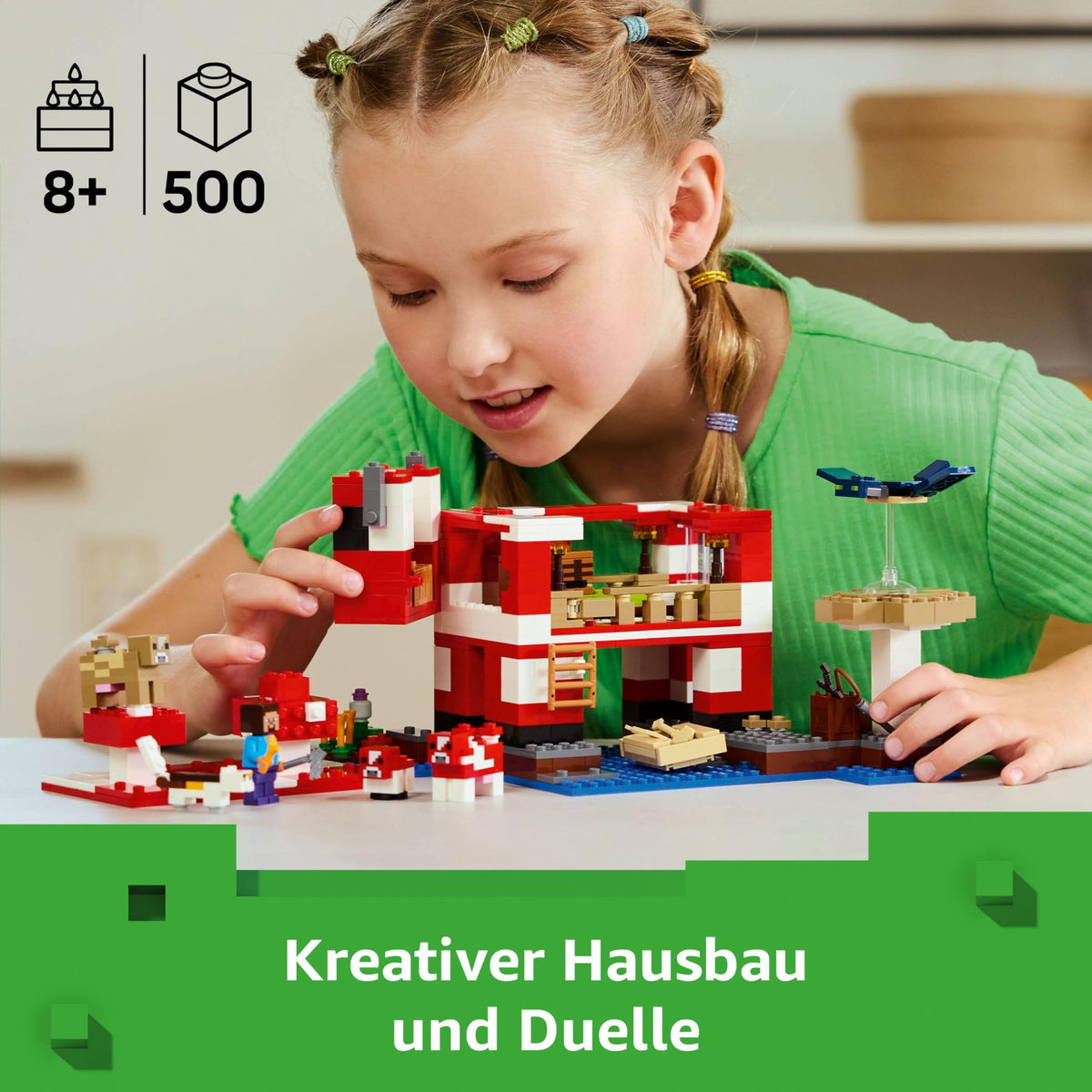 LEGO Minecraft Casa ciupercii - Jucărie de gaming cu figurina Steve, moburi, o masă de lucru și o fermă - Set interactiv de joc - Cadou de gaming pentru fete și băieți de la 8 ani 21270