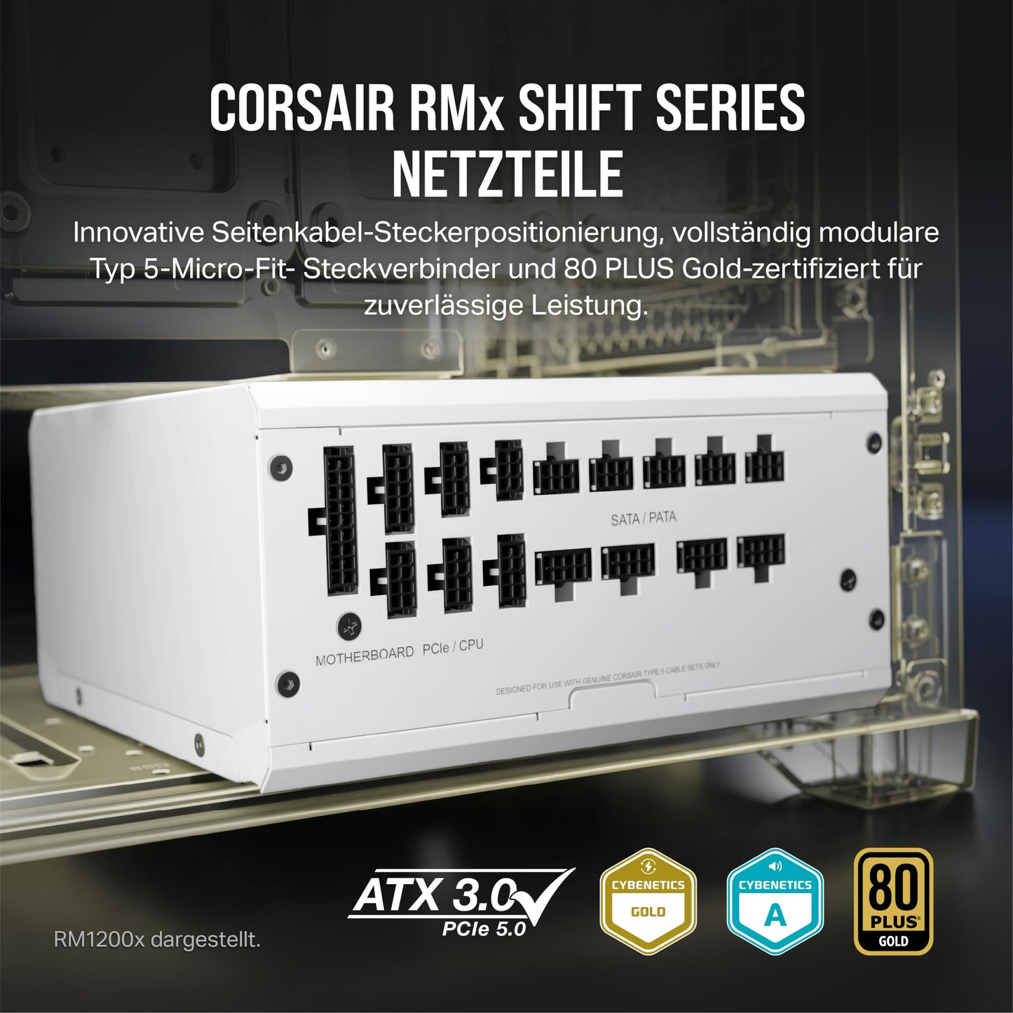 Corsair RM850x SHIFT Fully Modular ATX Power Supply - Modular Side Interface - ATX 3.1 & PCIe 5.1 Compatible - Zero Speed Fan Mode - 105°C Capacitors - 80 PLUS Gold Efficiency - White - CP-9020274-EU