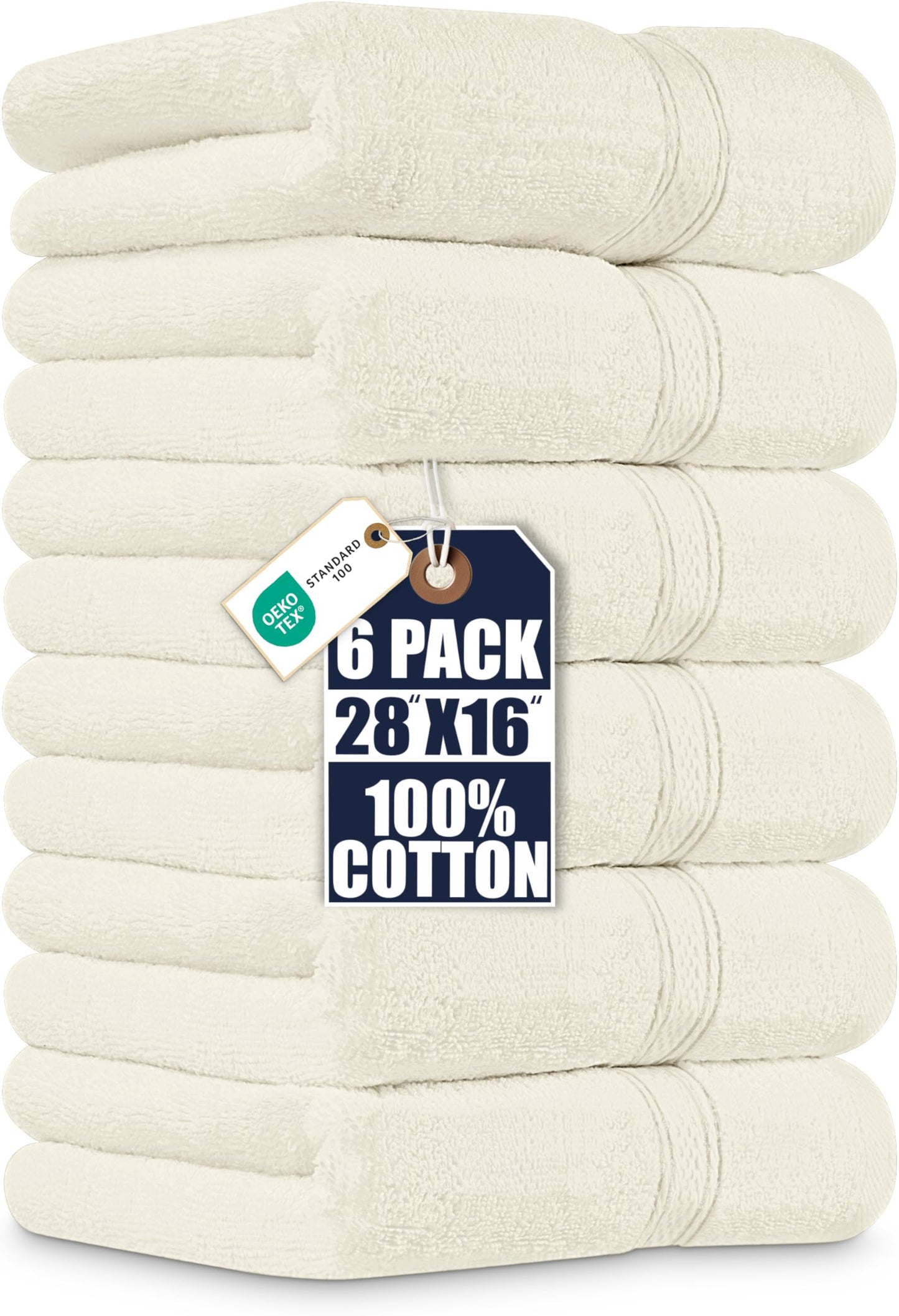Utopia Towels, Premium Towel Set, 100% Ringspun Cotton, Ultra Soft and Highly Absorbent, 600gsm, for Bathroom, Gym, Shower, Hotel and Spa, 16" x 28", Ivory White, 6 - UT0901