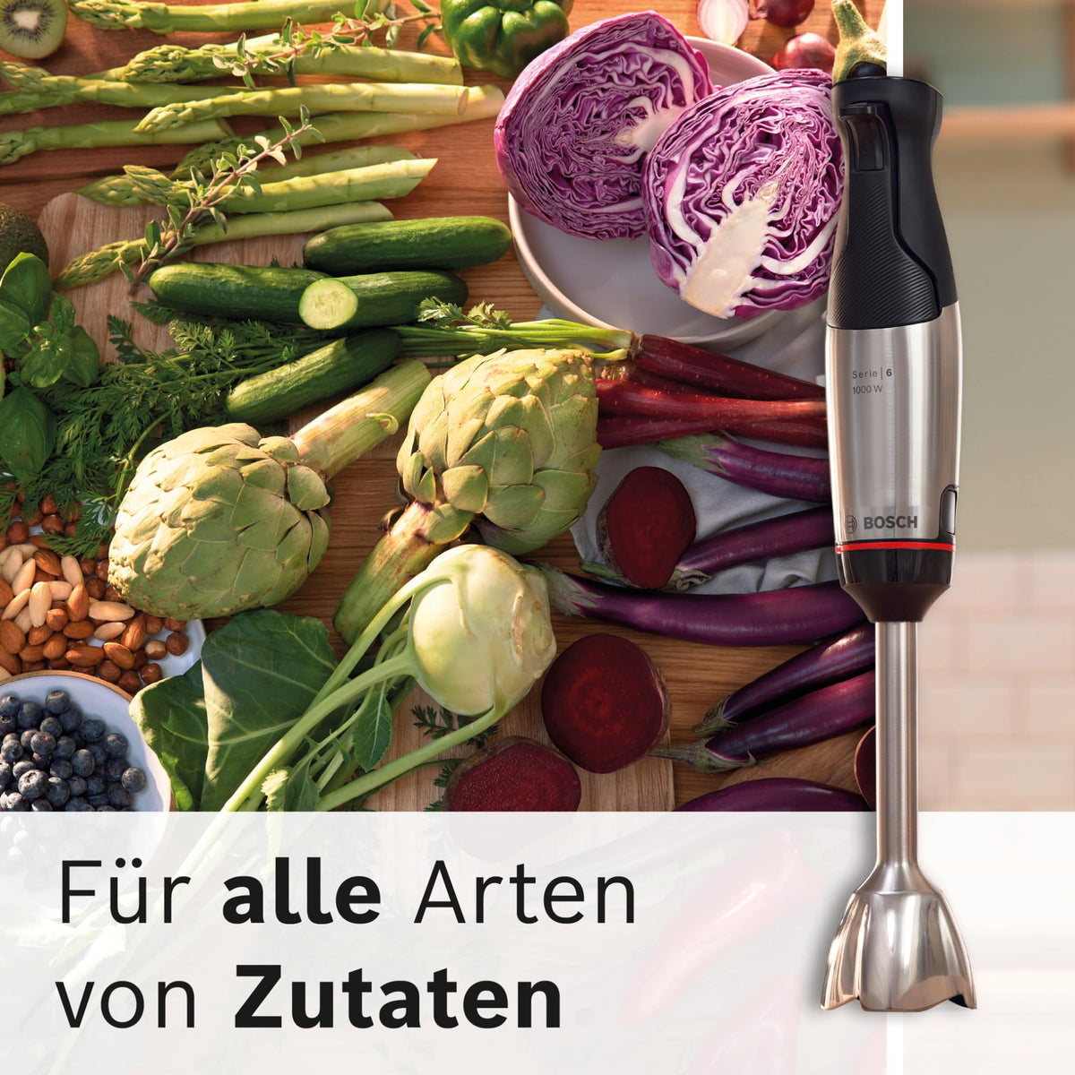 Bosch ErgoMaster Series 6 Hand Blender, with mixing cup, 4 stainless steel blades, wear-free ceramic coupling, durable, air cooling, powerful, 1200W, MSM6M810