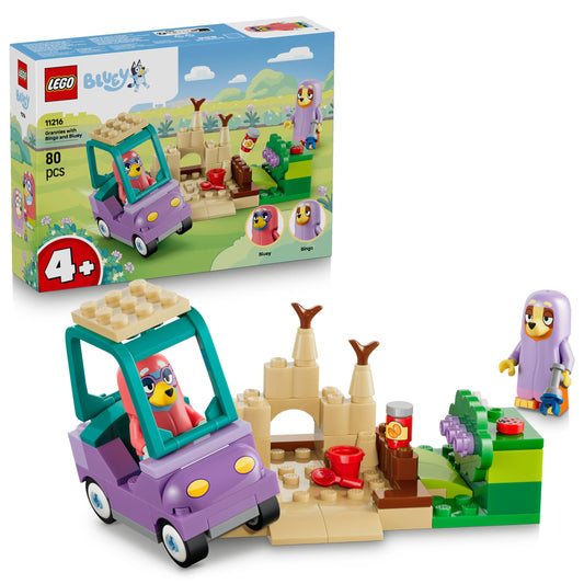 LEGO Bluey Grandmas with Bingo and Bluey - educational toy with car, 2 minifigures & garden - Montessori set - birthday gift for girls and boys aged 4 and over - 11216