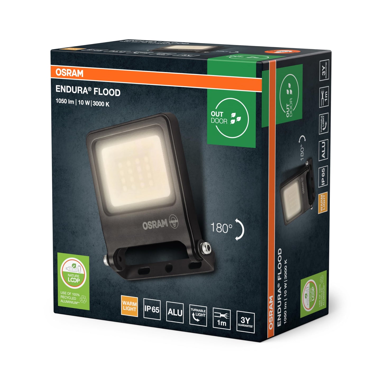 Osram ENDURA FLOOD PC 10W LED floodlight, 3000K warm white, 1000 lumens, IP65 floodlight weatherproof, recycled aluminum, 110° angle, dark gray (pack of 4) - 4099854486326