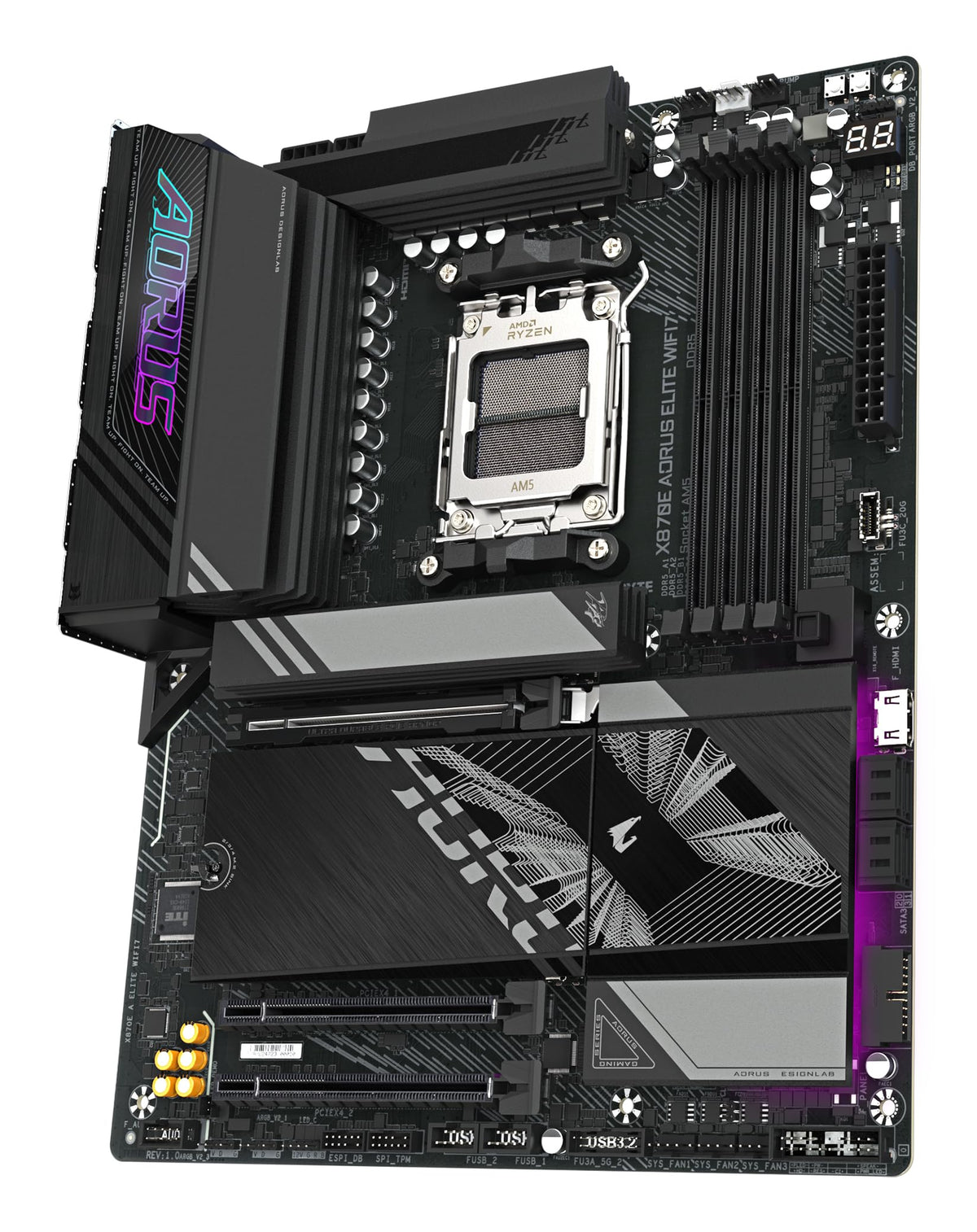 GIGABYTE X870E A Elite WIFI7-Mainboard - Suportă procesoare AMD Ryzen 9000, 16+2+2 faze Digital-VRM, până la 8000MHz DDR5 (OC), 3xPCIe 5.0, Wi-Fi 7, 2.5GbE LAN, USB 4