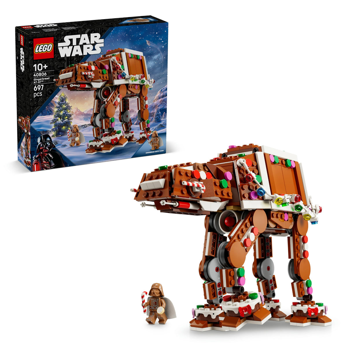 LEGO Star Wars 40806 Lebkuchen AT-AT - Set de construcție de Crăciun pentru copii, inclusiv figurina Darth Vader și sabie laser - Decorațiune pentru perioada sărbătorilor - Cadou pentru băieți și fete de la 10 ani și fani.