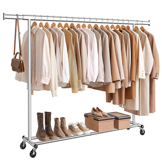 SONGMICS clothes rack on wheels, heavy-duty coat rack, extendable clothes rail, loads up to 150 kg, easy assembly, transportable, silver HSR175E01 - UHSR175E01