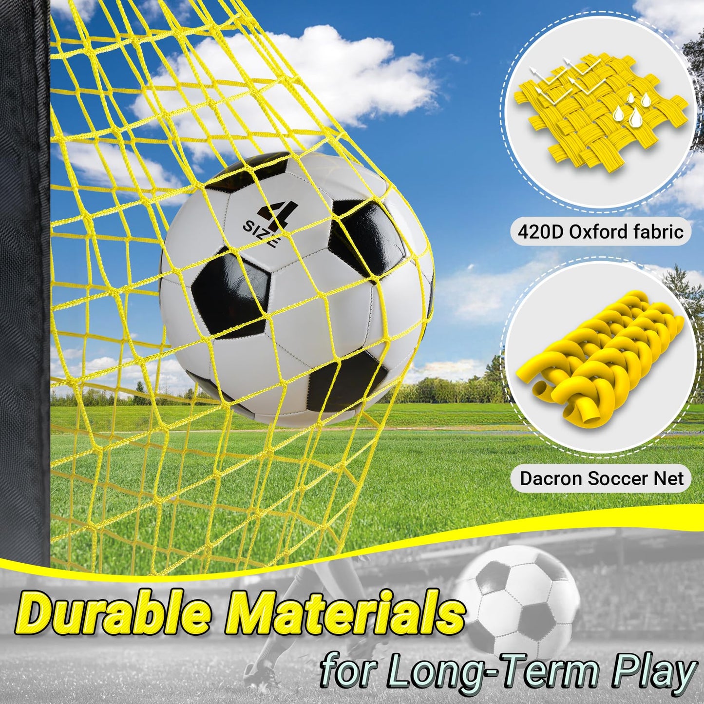 Happy Jump Pop-Up Football Goals - 213x152 cm, 2 goals, black yellow with ball, pump, cone & target | Complete training set for garden & family - Z2500900BQ1