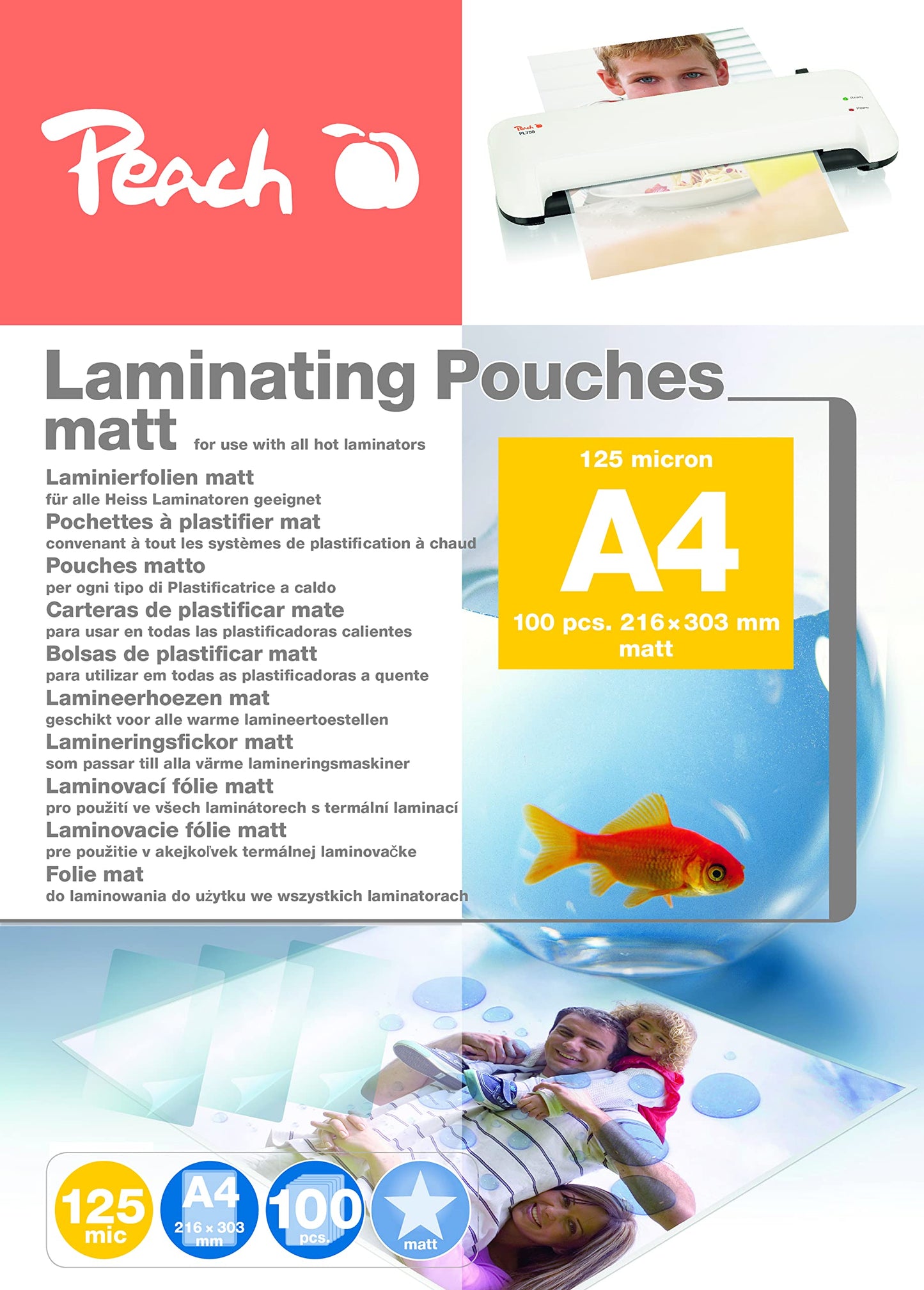 Peach laminating foils A4 matt 100 pieces 2 x 125 mic (250 µm) - writable - S-PP525-22
