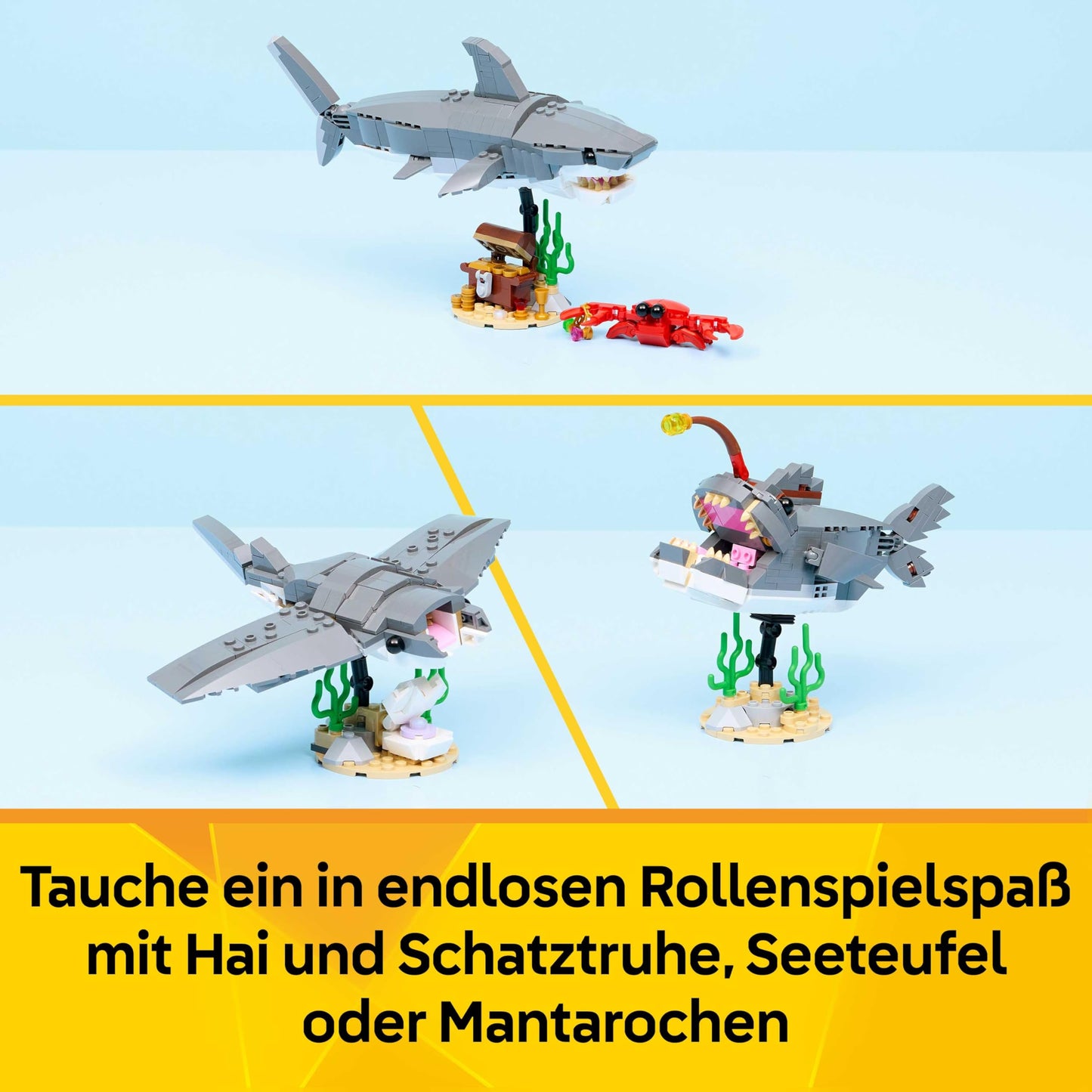 LEGO Creator 3-in-1 Wild Shark Set with Treasure Chest - Creative Toys & Construction Toys - Sea Creatures Building Set with Shark Figure - Gift for Children Ages 8 and Up with 3 Building Options - 31381