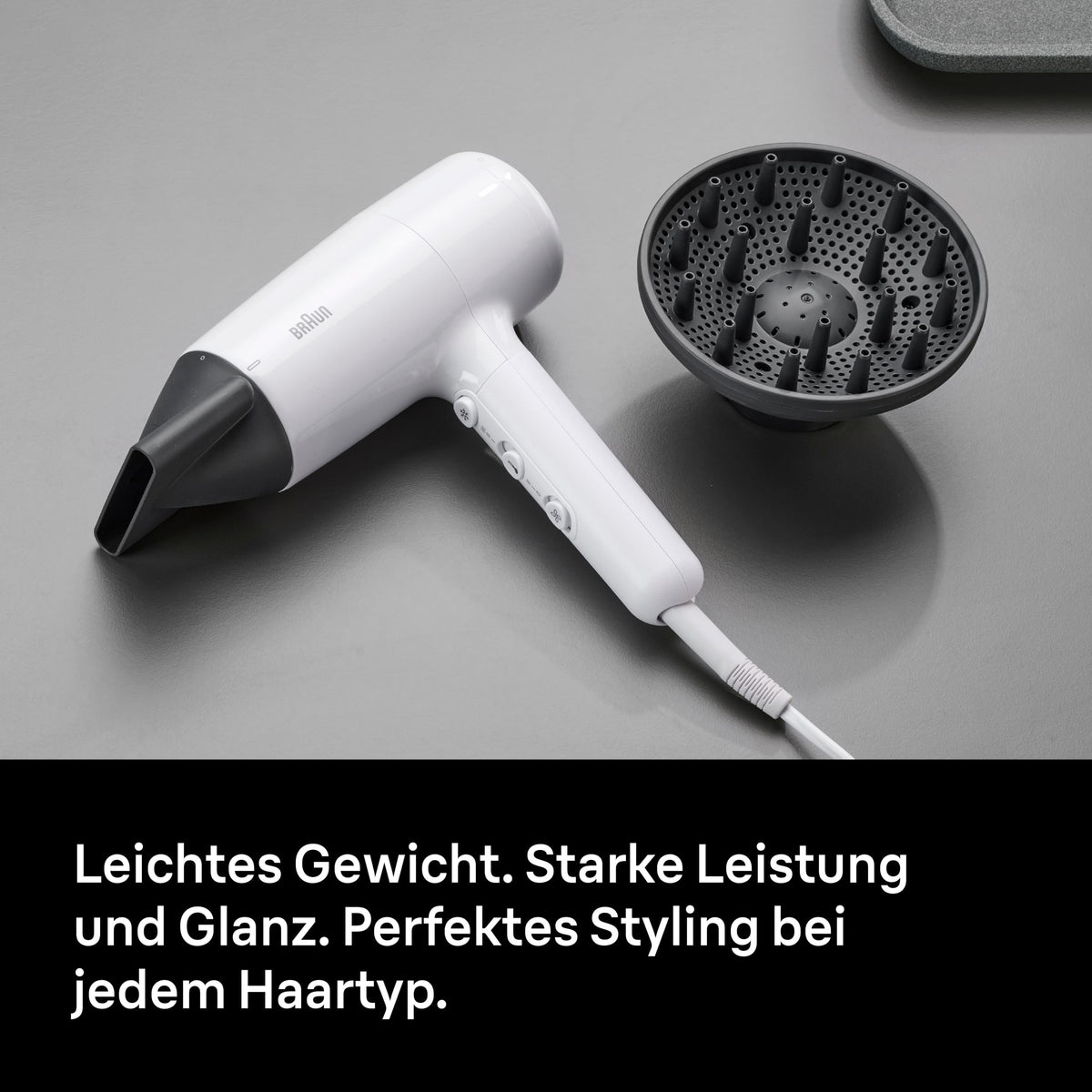 Braun Haartrockner HD2.21 – Ușor și eficient, cu difuzor și duză de styling pentru toate tipurile de păr, tehnologie IONTEC, 2200 W, 3 temperaturi și 2 viteze, Alb, BRHD226E - BRHD226SDE