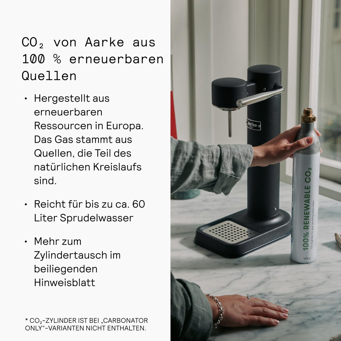Aarke Carbonator 3, stainless steel sparkling water maker in a modern matt black finish with BPA-free 1L PET bottle, sparkling water maker for tap water, compatible with 60L CO2 cylinders - AAC3-Matte