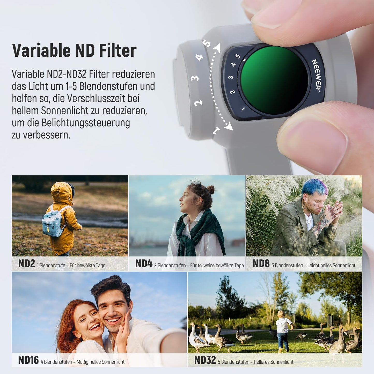 NEEWER filter set with 0.75x wide-angle lens 108° FOV, variable ND2-32 CPL 1/4 black diffusion filter compatible with DJI Osmo Pocket 3 / Pocket 4 / Xtra Muse accessories, FL-B09