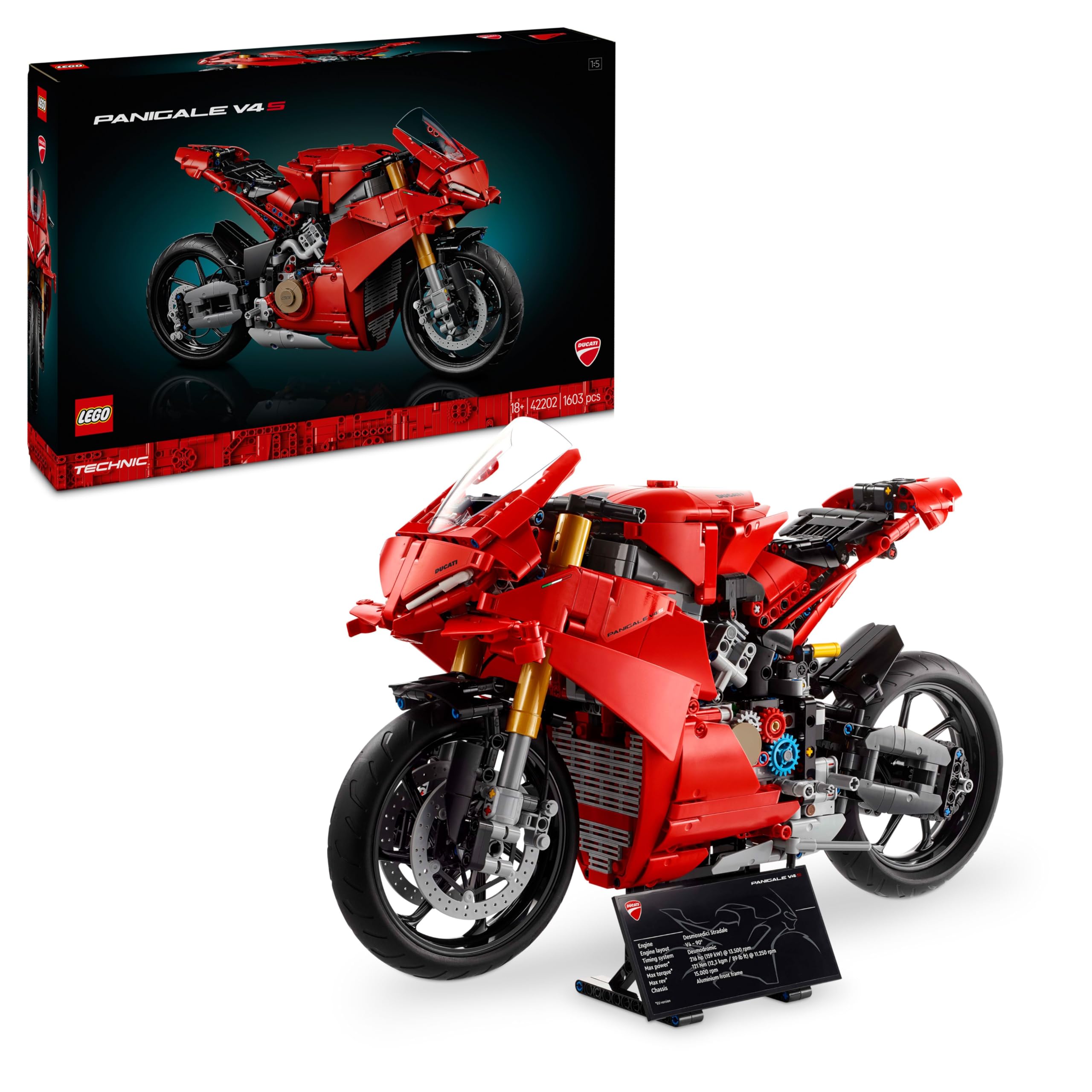 LEGO Technic Ducati Panigale V4 S Motorcycle, Buildable Motorcycle Model, Building Sets for Adults, Men and Women, Ages 18+, Gift Idea for Fans of Ducati and Motorcycles 42202