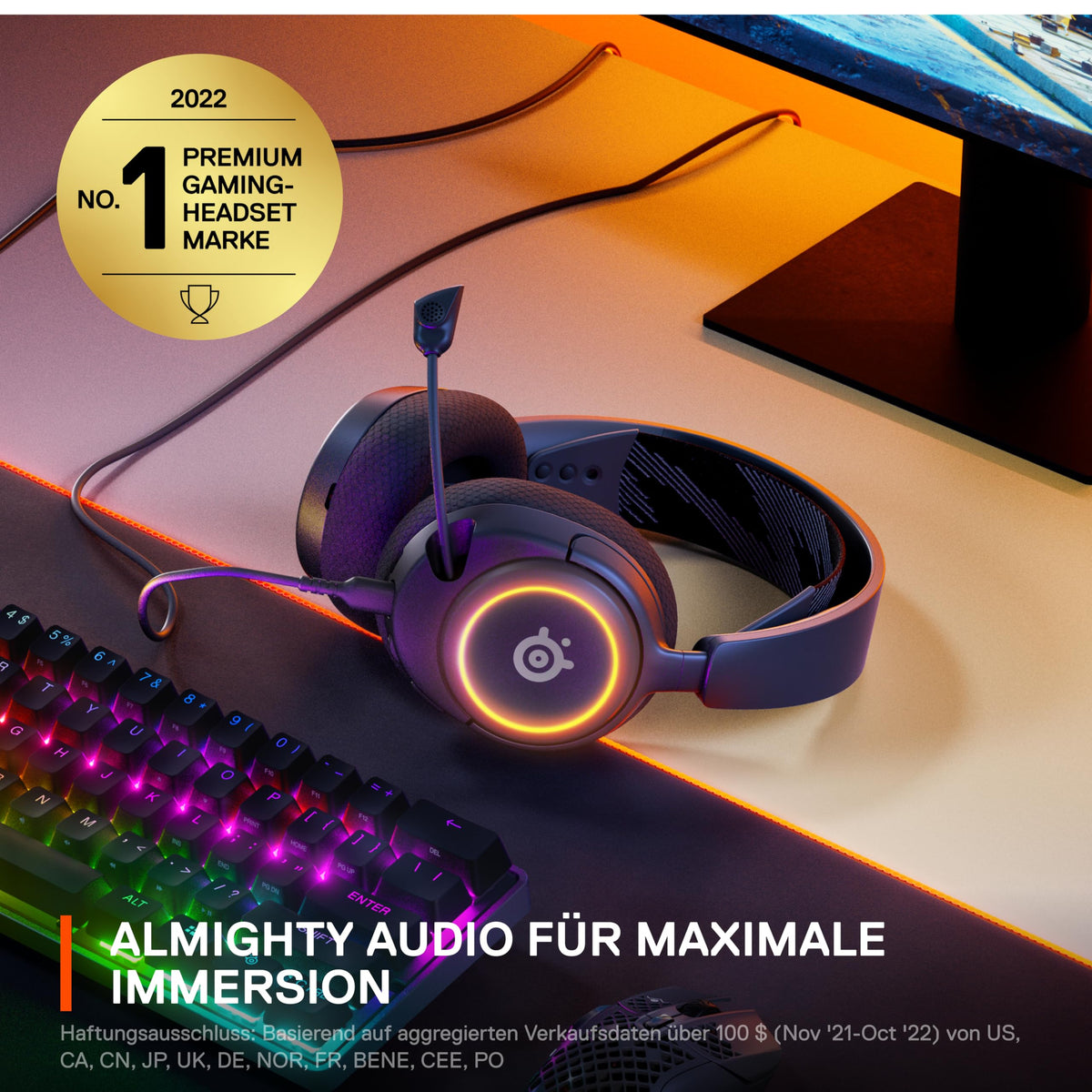 SteelSeries Arctis Nova 3 - Cască de gaming multi-sistem – Driver Hi-Fi – Sunet surround 360° – Iluminare RGB – Pernițe pentru urechi din spumă cu memorie – Ultra ușoară – Microfon ClearCast Gen 2 – PC, PS5, PS4, Switch