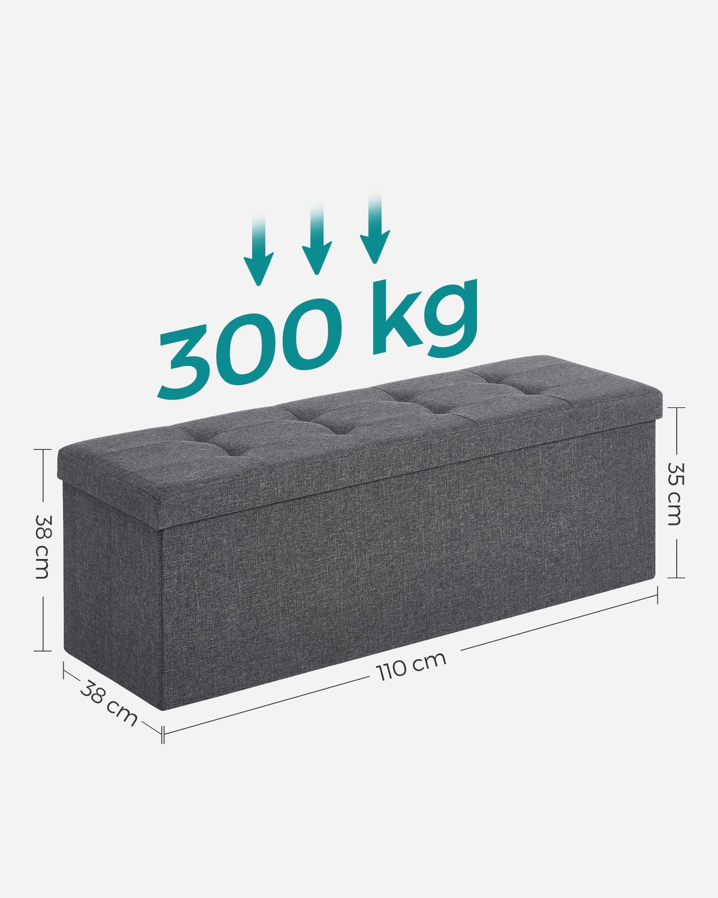 SONGMICS stool with storage space, folding bench, 38 x 110 x 38 cm footstool, storage box, loads up to 300 kg, for living room, bedroom, hallway, slate gray LSF77K - 6955880314393