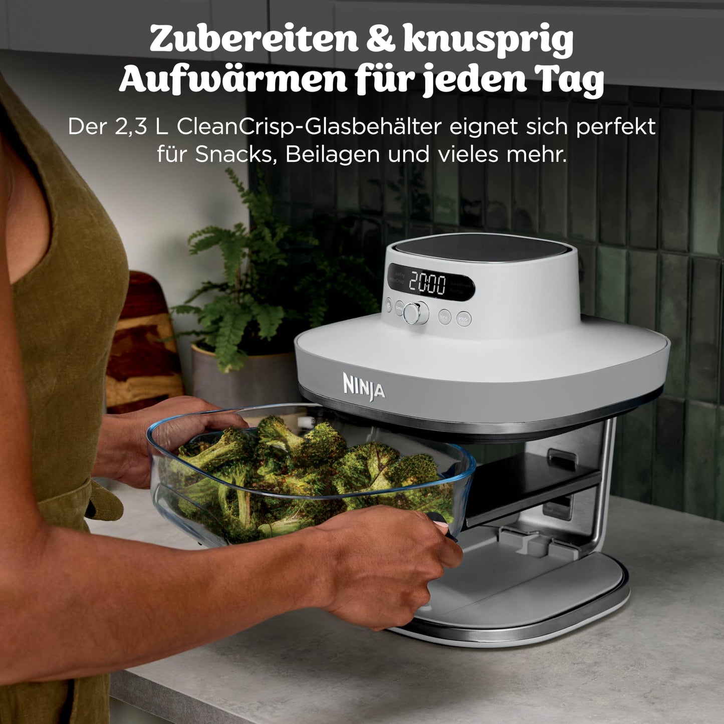 Ninja CRISPi PRO XL Glass Air Fryer, 5 Preset Cooking Functions, Includes CleanCrisp Glass Jars (5.7L and 2.3L) and Storage Lid, White AS090EUWH
