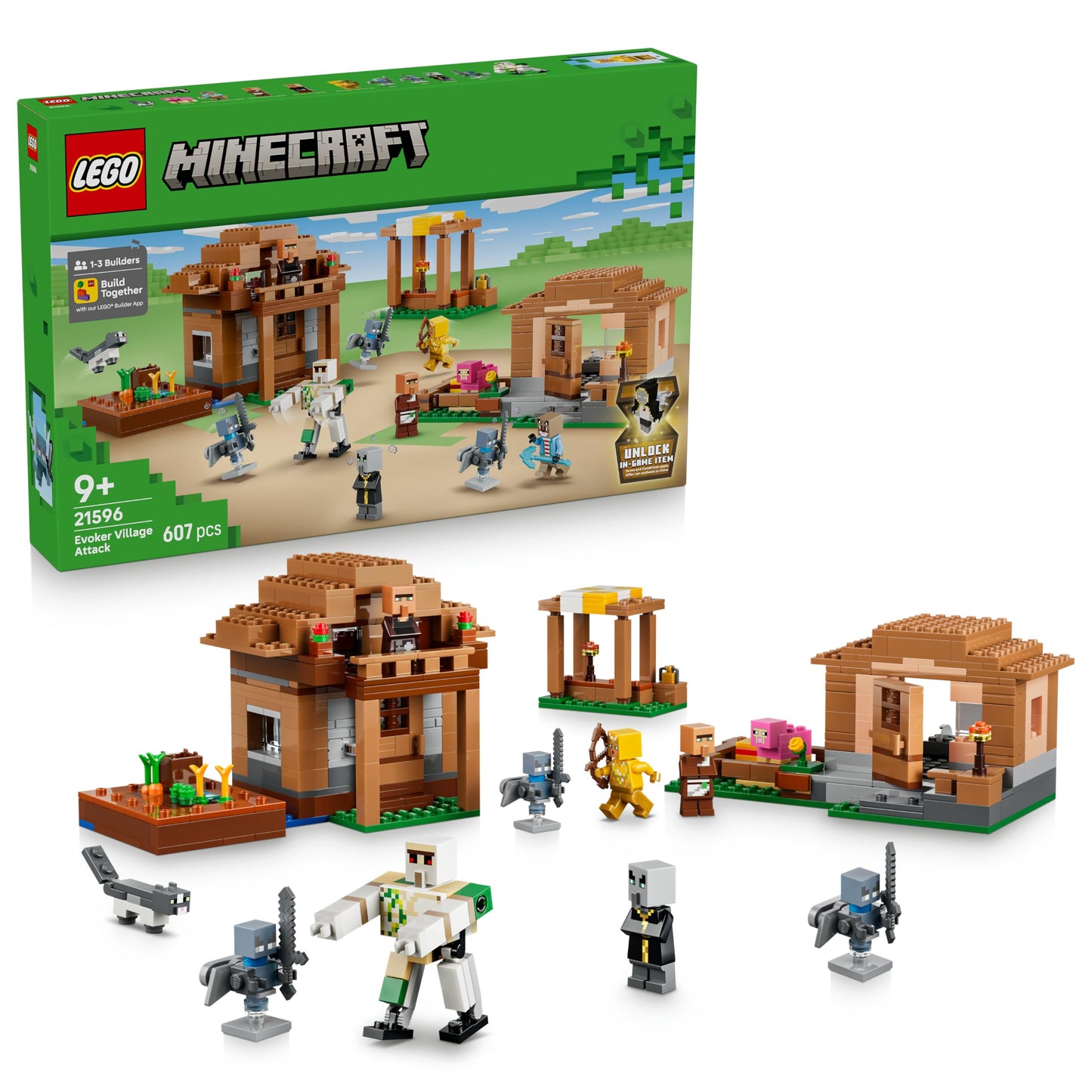 LEGO Minecraft Attack of the Magician on the Village - Model with Garden - 11 Figures Including Bricklayer & Iron Golem - Room Decoration for Children - Gaming Gift for Boys, Girls and Fans from 9 Years - 21596