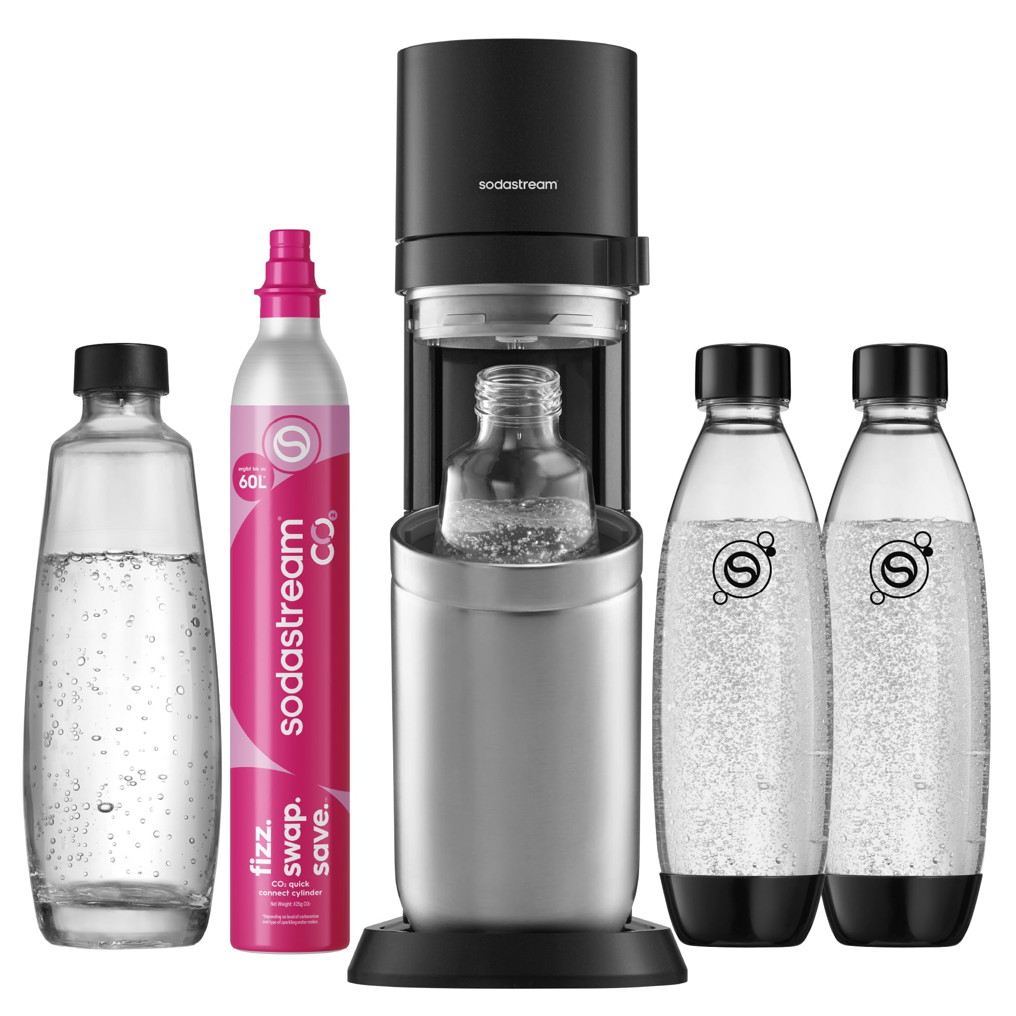 Sodastream Duo sparkling water maker with glass bottles, sparkling water machine, quick-connect CO2 cylinder, including 2 glass bottles and 2 plastic bottles, gray - 1016814490