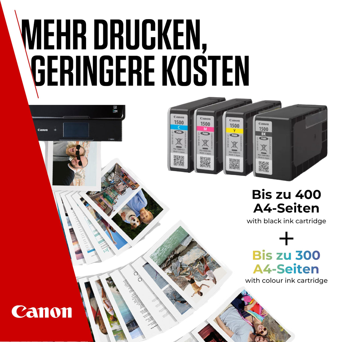 Canon Ink - PGI-1500 C/M/Y/BK Original Printer Color Cartridges - 4-Pack (1 x Black, 1 x Cyan, 1 x Magenta & 1 x Yellow printer cartridges) - 9218B006
