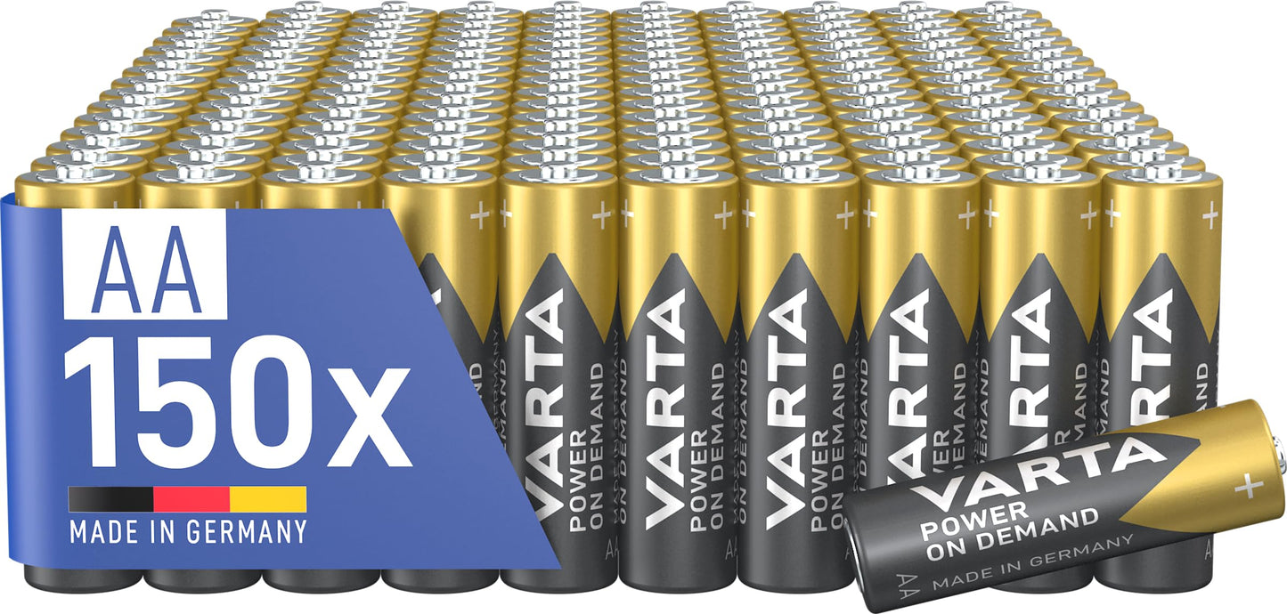 VARTA AA batteries, 150 pieces, power on demand, alkaline, 1.5V, supply pack, smart, flexible, powerful, ideal for computer accessories, smart home devices, Made in Germany - 4.0085E+12