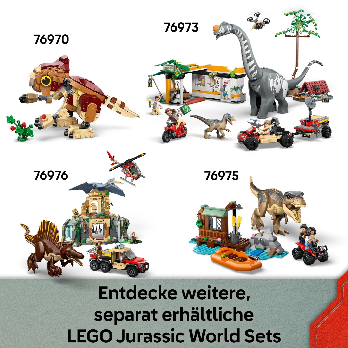 LEGO Jurassic World Raptor: Off-road vehicle chase - 2 dinosaur figures, car, 2 minifigures - gift for boys and girls aged 6 and up, fans of the film "The Rebirth" - 76972