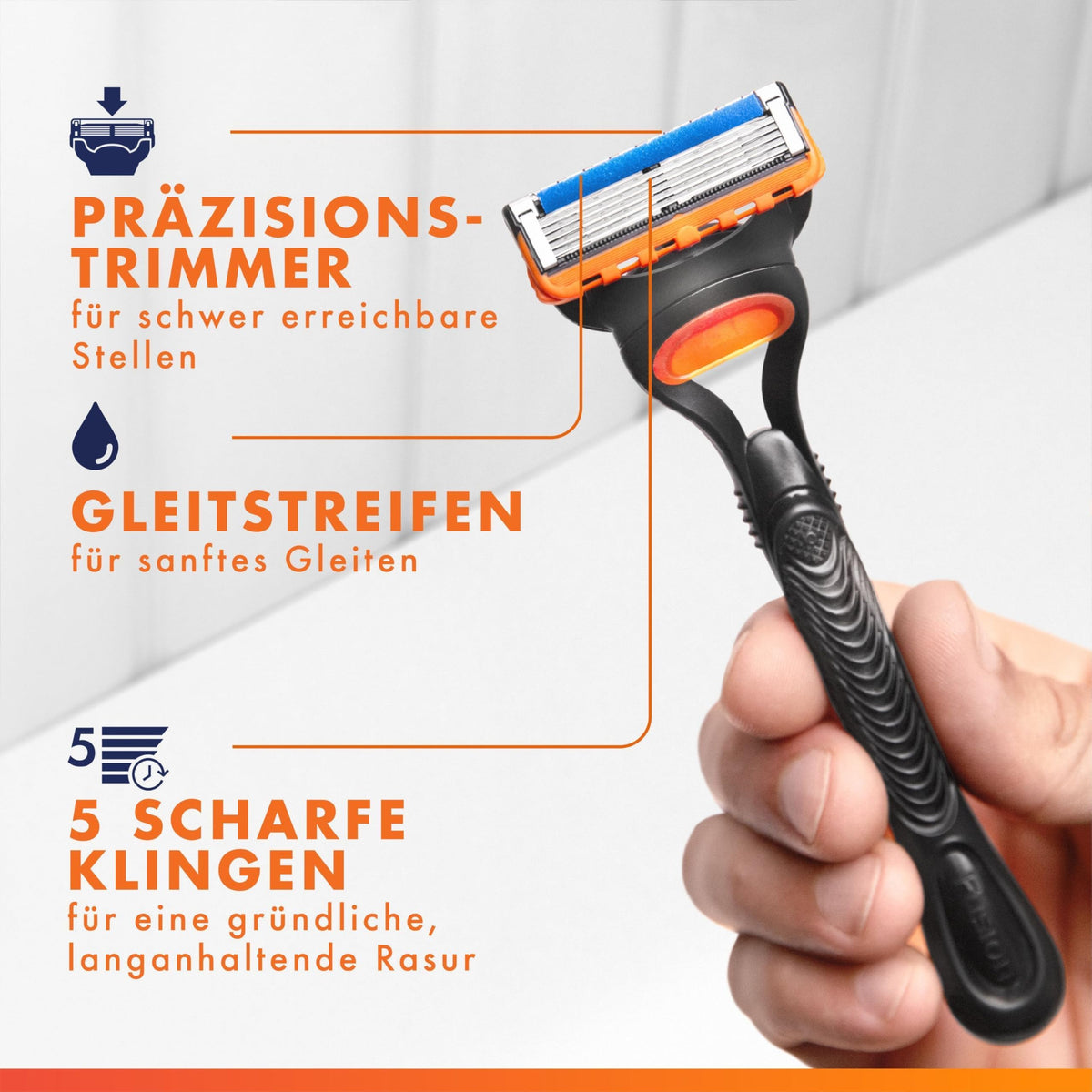 Gillette Fusion 5 Blades for Men, 12 Original Razor Blades, Orange - 8700216478304
