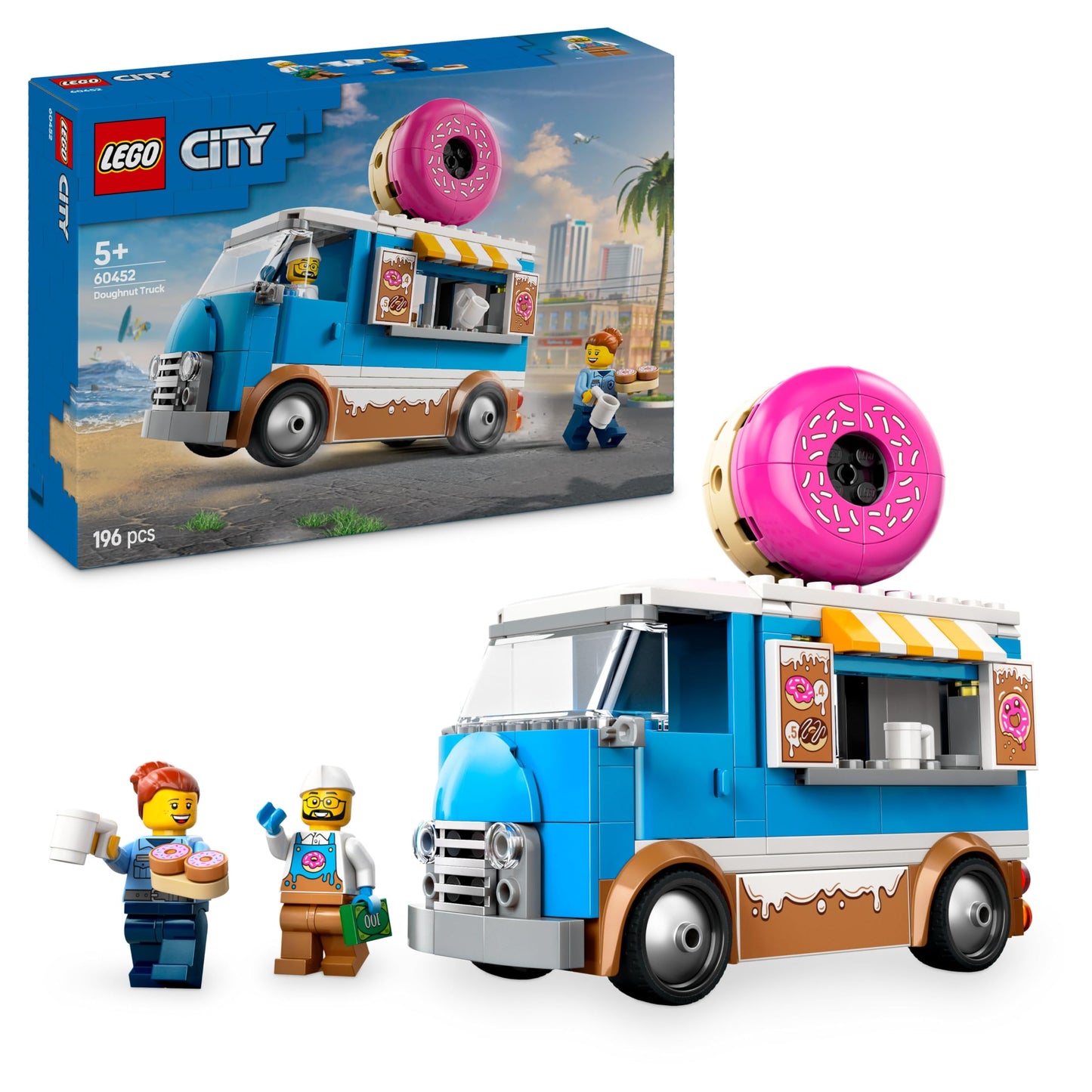 LEGO City Donut Truck - toy food truck with 2 police minifigures - building toy for boys and girls aged 5 and up - gift idea for birthdays and holidays 60452