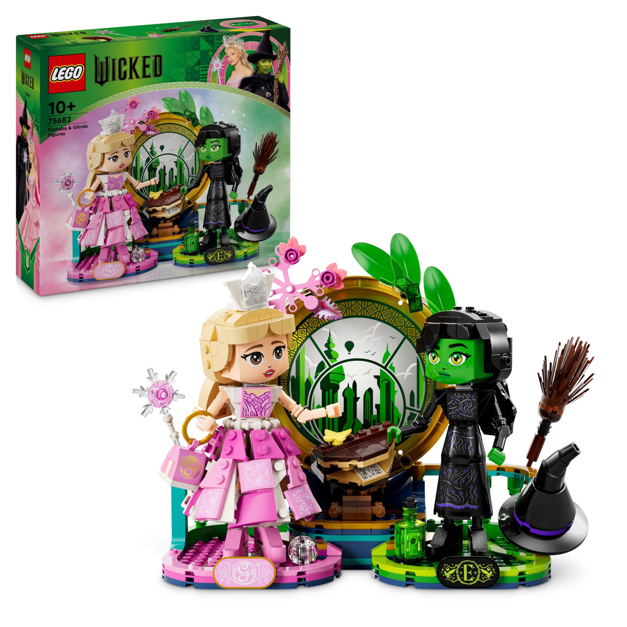 LEGO Wicked - Elphaba & Glinda figures - toy with lots of accessories including a broom, a crown, a handbag and a window scene - gift for girls and boys aged 10 and over - 75682
