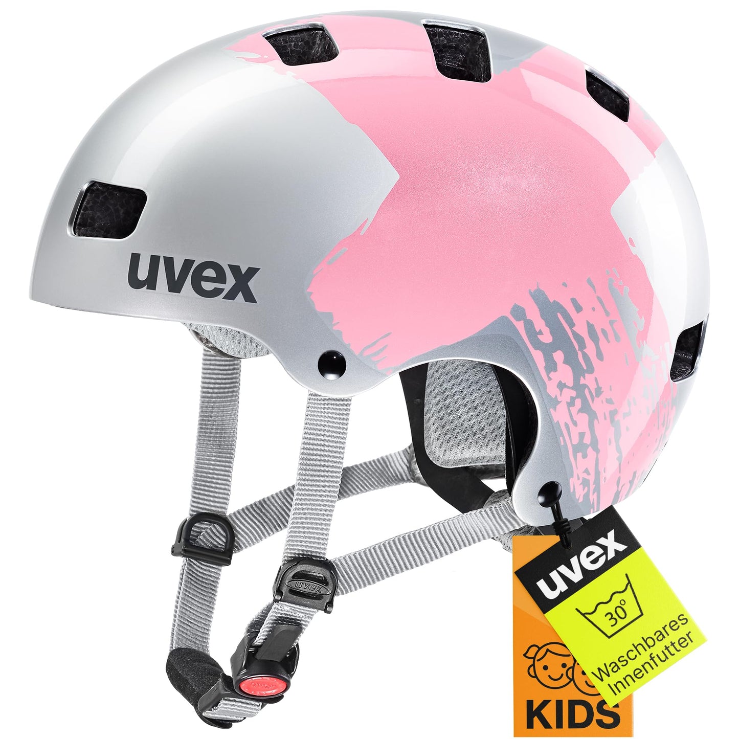 uvex Kid 3 - robust bicycle helmet for children - individual size adjustment - optimized ventilation - silver - rosé - 51-55 cm - S4148193615