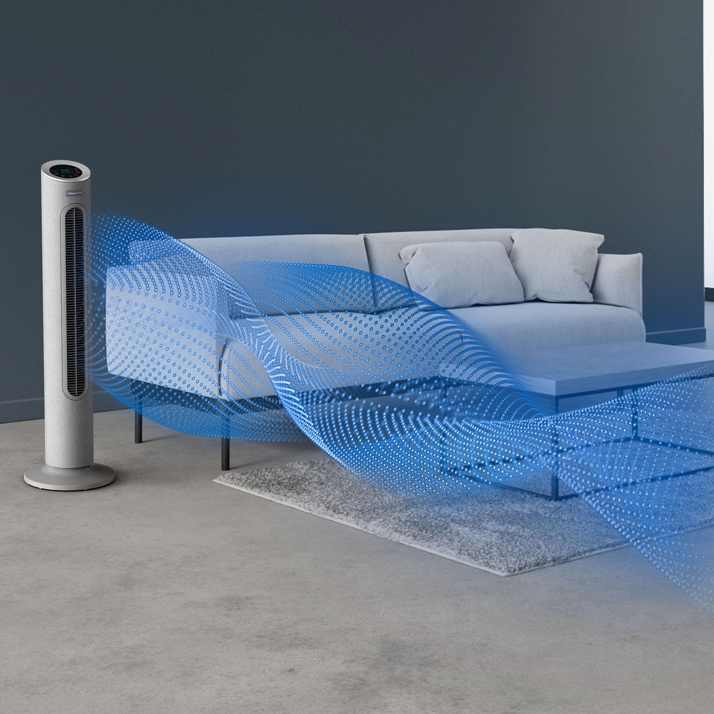 Rowenta Eole Home Tower Fan, Only 40 dB(A) at Lowest Speed, Energy Saving, 7 Speeds/3 Modes, Timer, Remote Control, Gray, VU6980F0