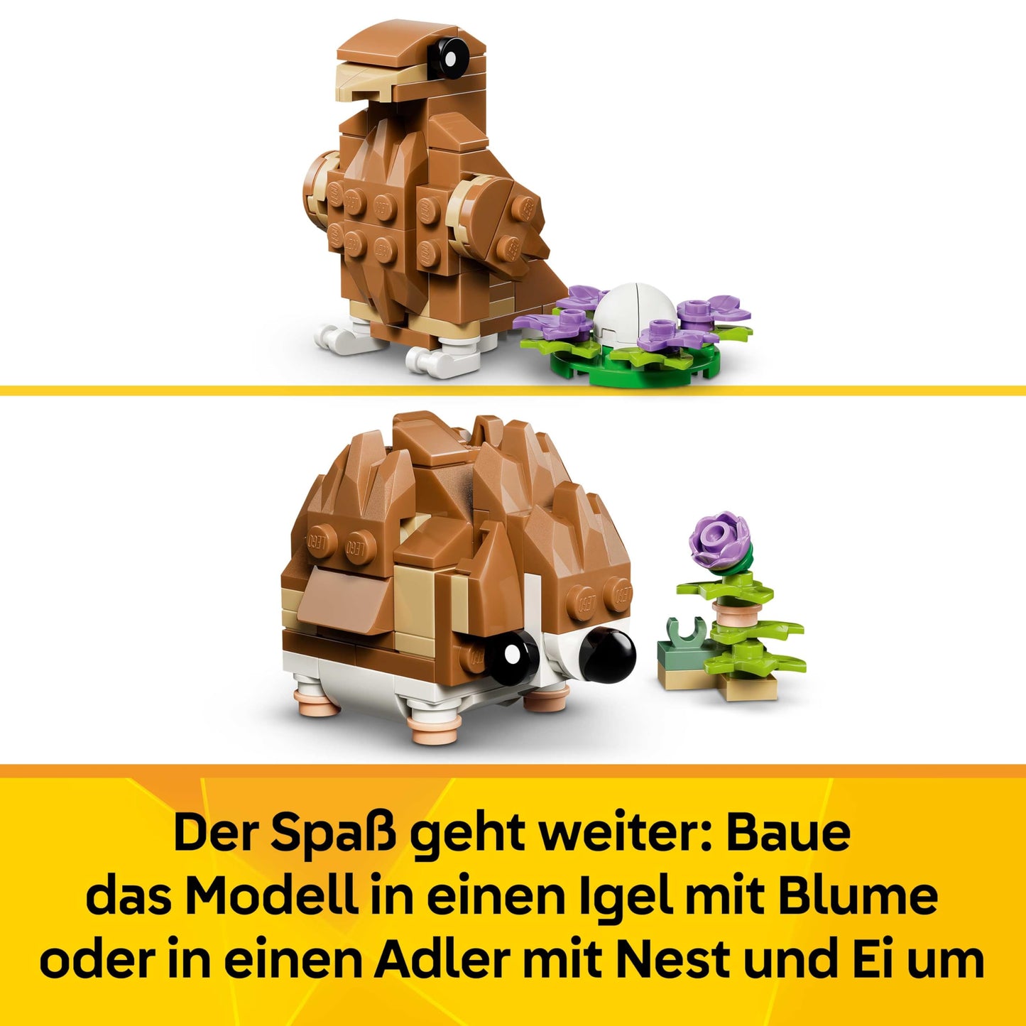 LEGO Creator 3in1 Cute Hamster with a Flower Toy - Animal Figure Transforms into a Hedgehog or Eagle - DIY Room Decor Idea - Birthday Gift for 7+ Year Old Girls & Boys - 31376