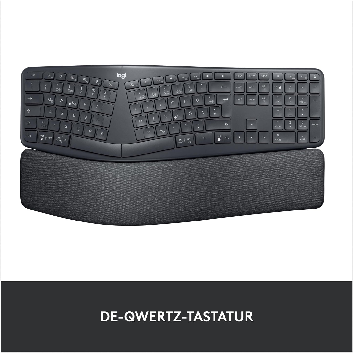 Logitech ERGO K860 Wireless Ergonomic Keyboard - Split Keyboard, Wrist Rest, Natural Typing, Stain-Resistant Material, Bluetooth and USB Connection, for Windows/Mac - Graphite - 920-009167