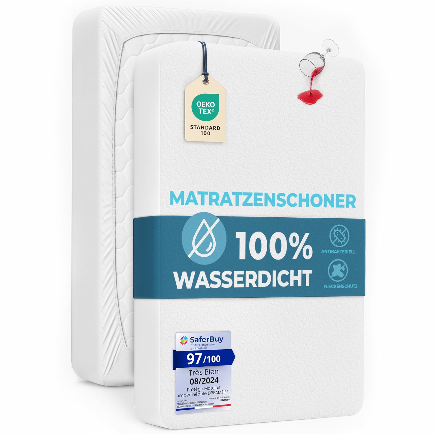 Dreamzie mattress protector 160x200 cm waterproof - mattress protector soft, hypoallergenic and breathable - Oeko-Tex certified - DZ_PM_160x200_V2