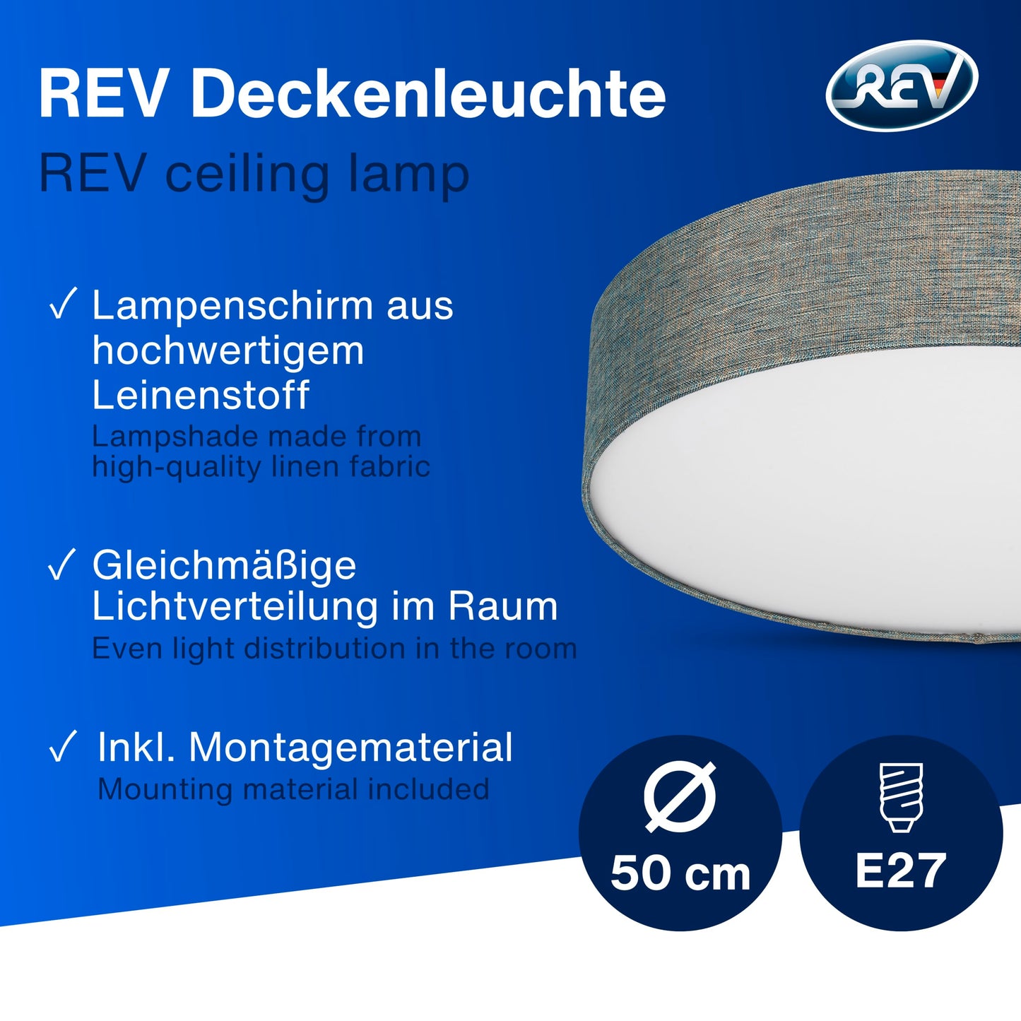 REV ceiling light - ceiling lamp around 50cm with fabric lampshade in a vintage look - ideal for bedrooms and living rooms, green and gold - 2021121055